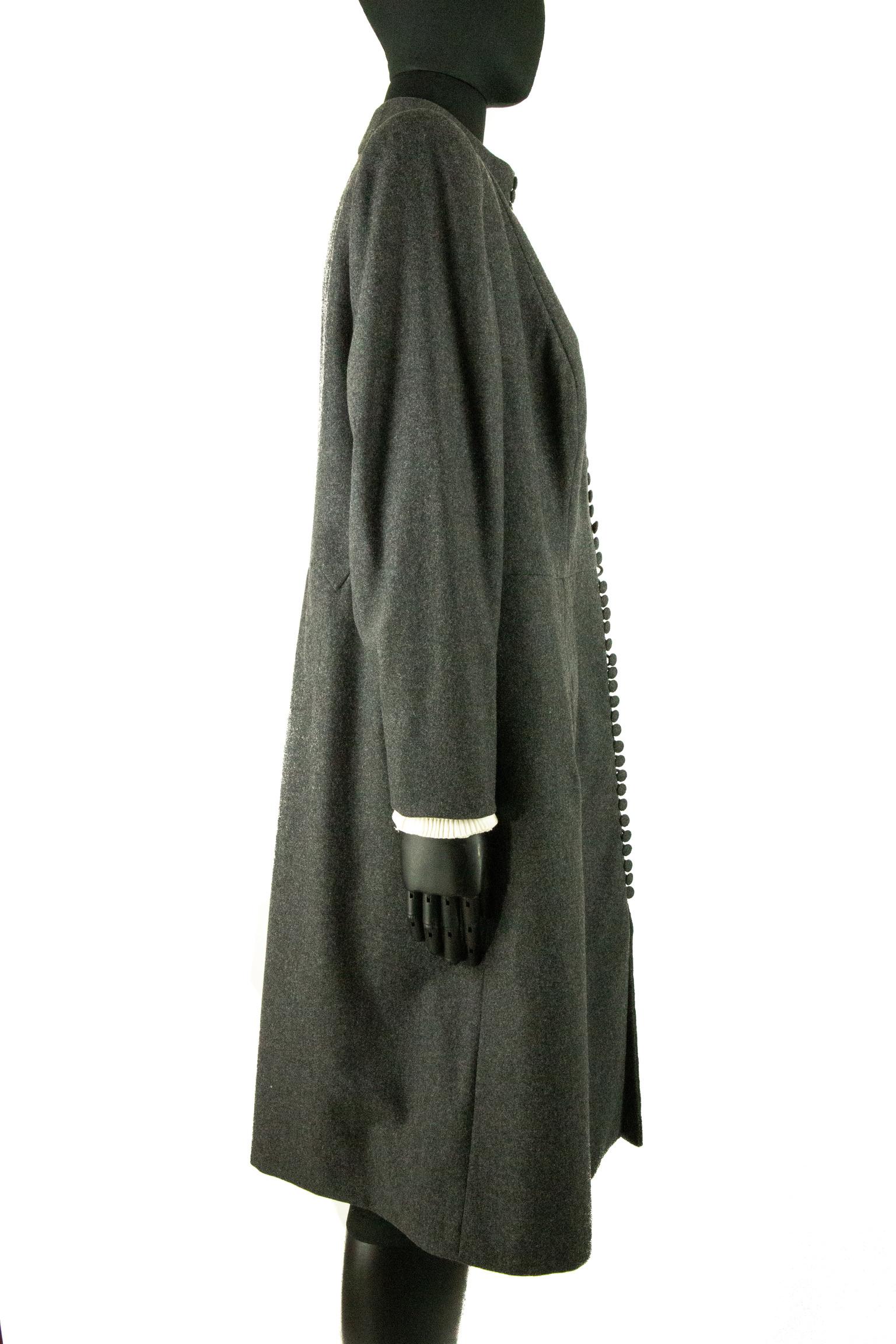 1990’s Christian Dior Haute Couture Charcoal Grey Woollen Coat In Good Condition For Sale In London, GB