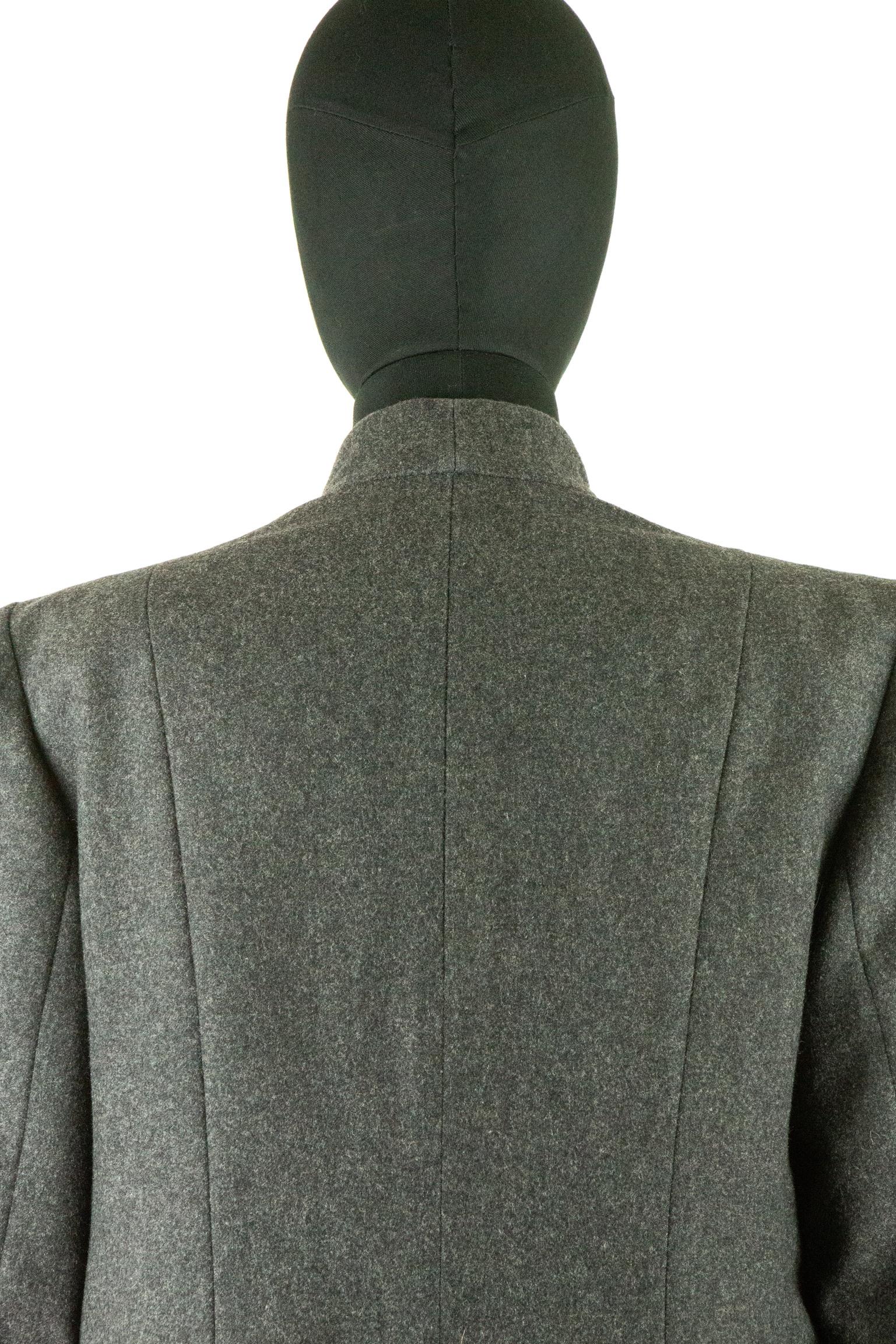 Women's or Men's 1990’s Christian Dior Haute Couture Charcoal Grey Woollen Coat For Sale