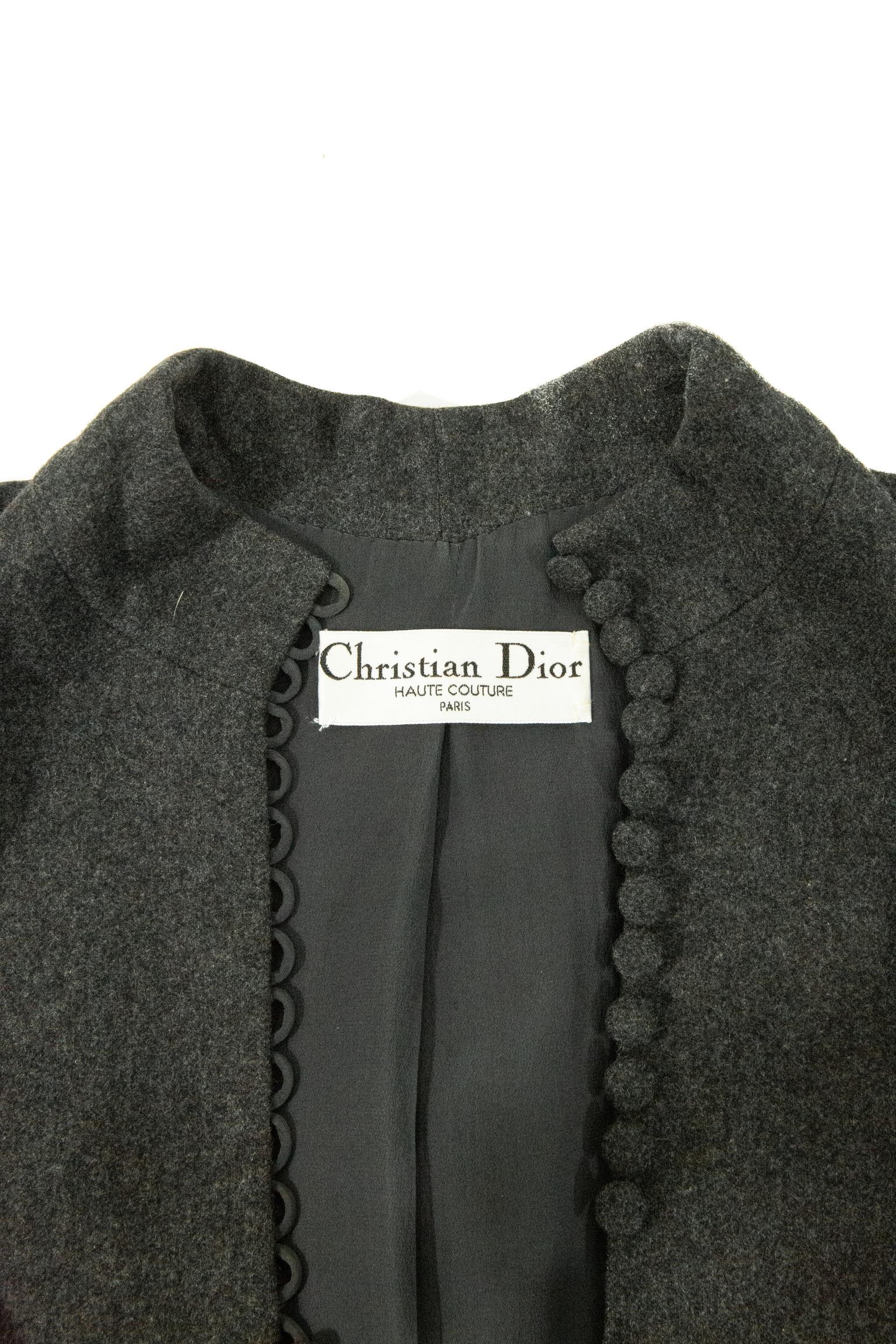 1990’s Christian Dior Haute Couture Charcoal Grey Woollen Coat For Sale 3