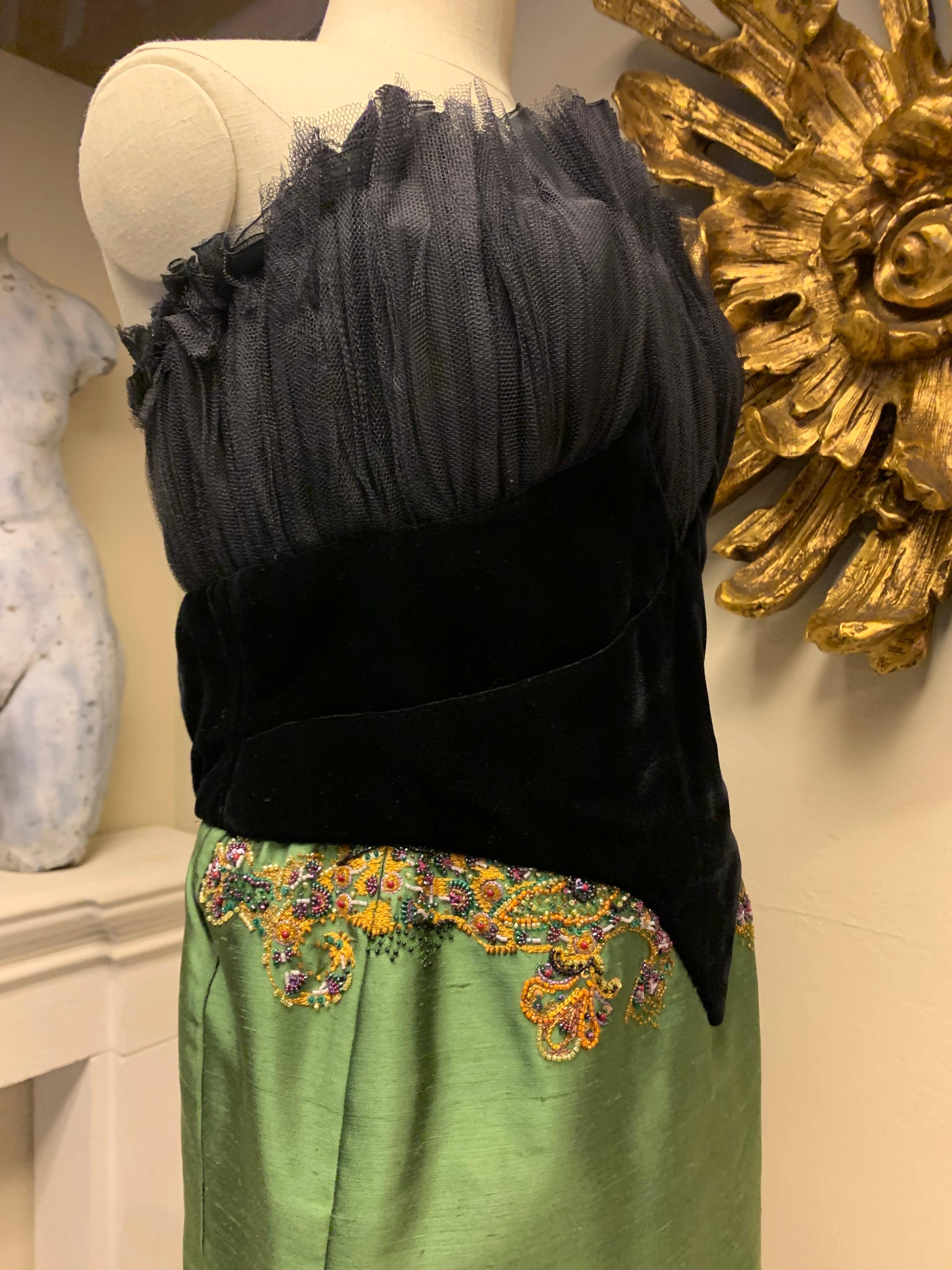 1990s Christian Dior Haute Couture Cocktail Dress W/Velvet Corset Detailing For Sale 3