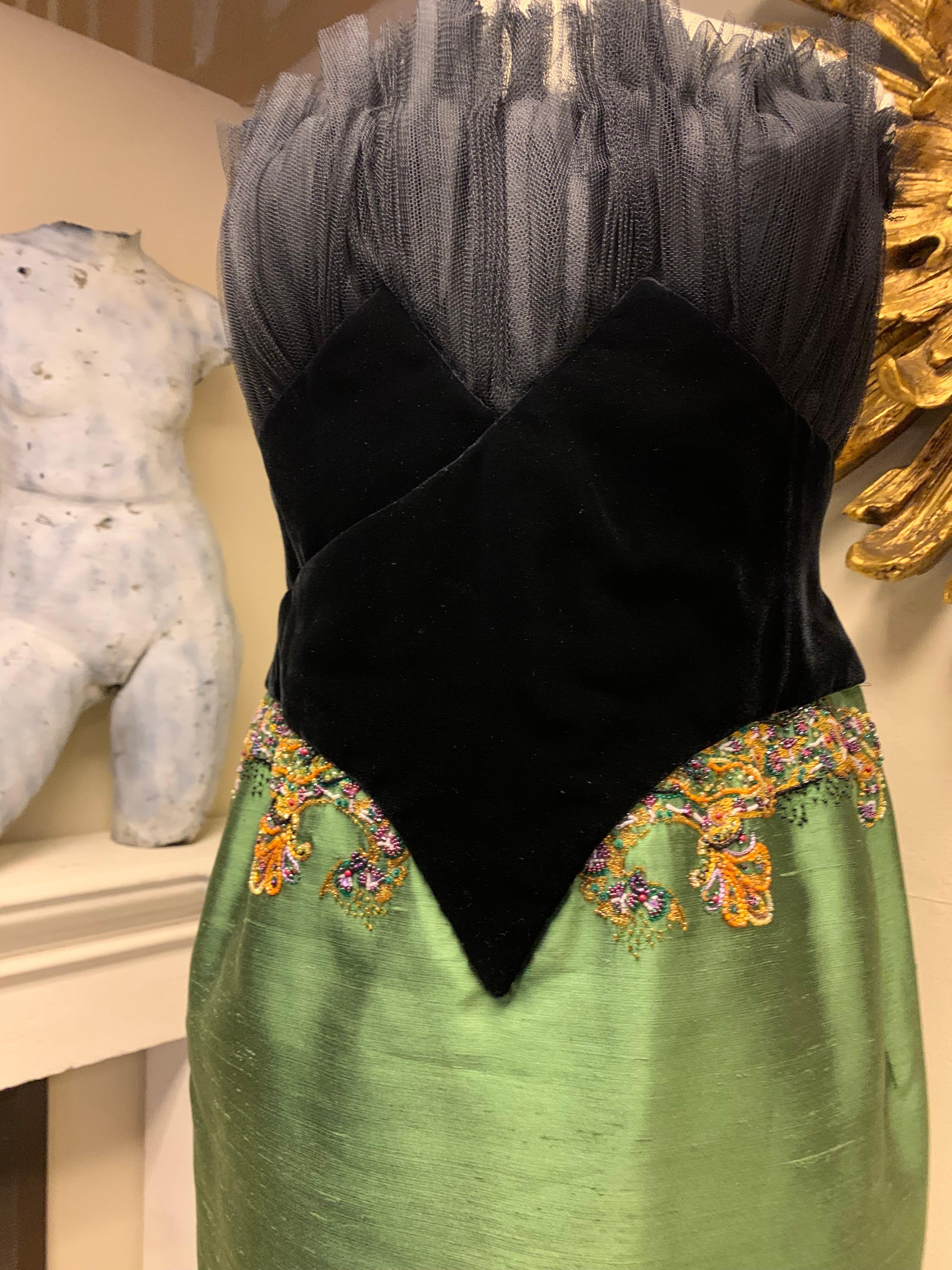 1990s Christian Dior Haute Couture Cocktail Dress W/Velvet Corset Detailing For Sale 4