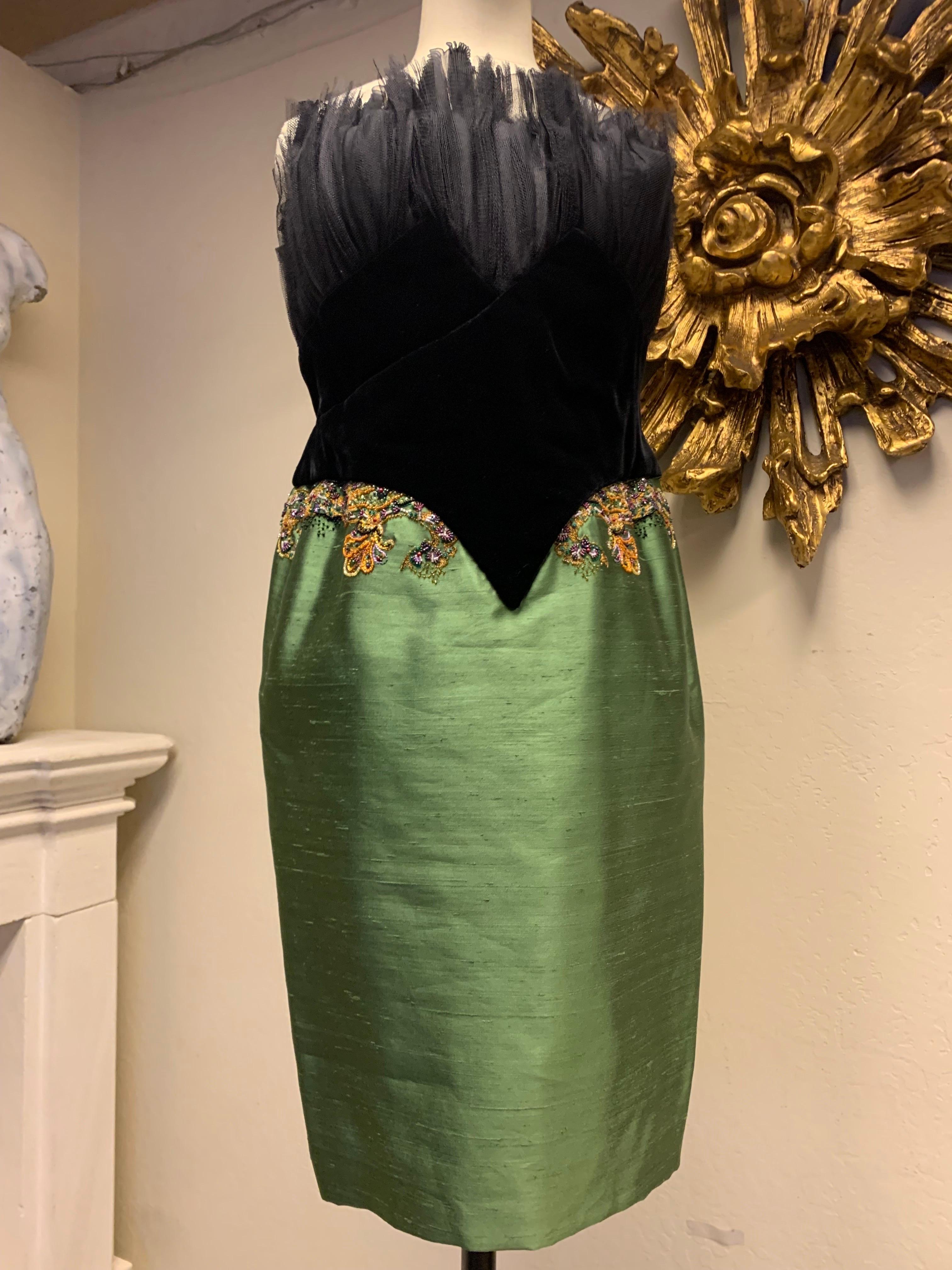 1990s Christian Dior Haute Couture Cocktail Dress W/Velvet Corset Detailing For Sale 5