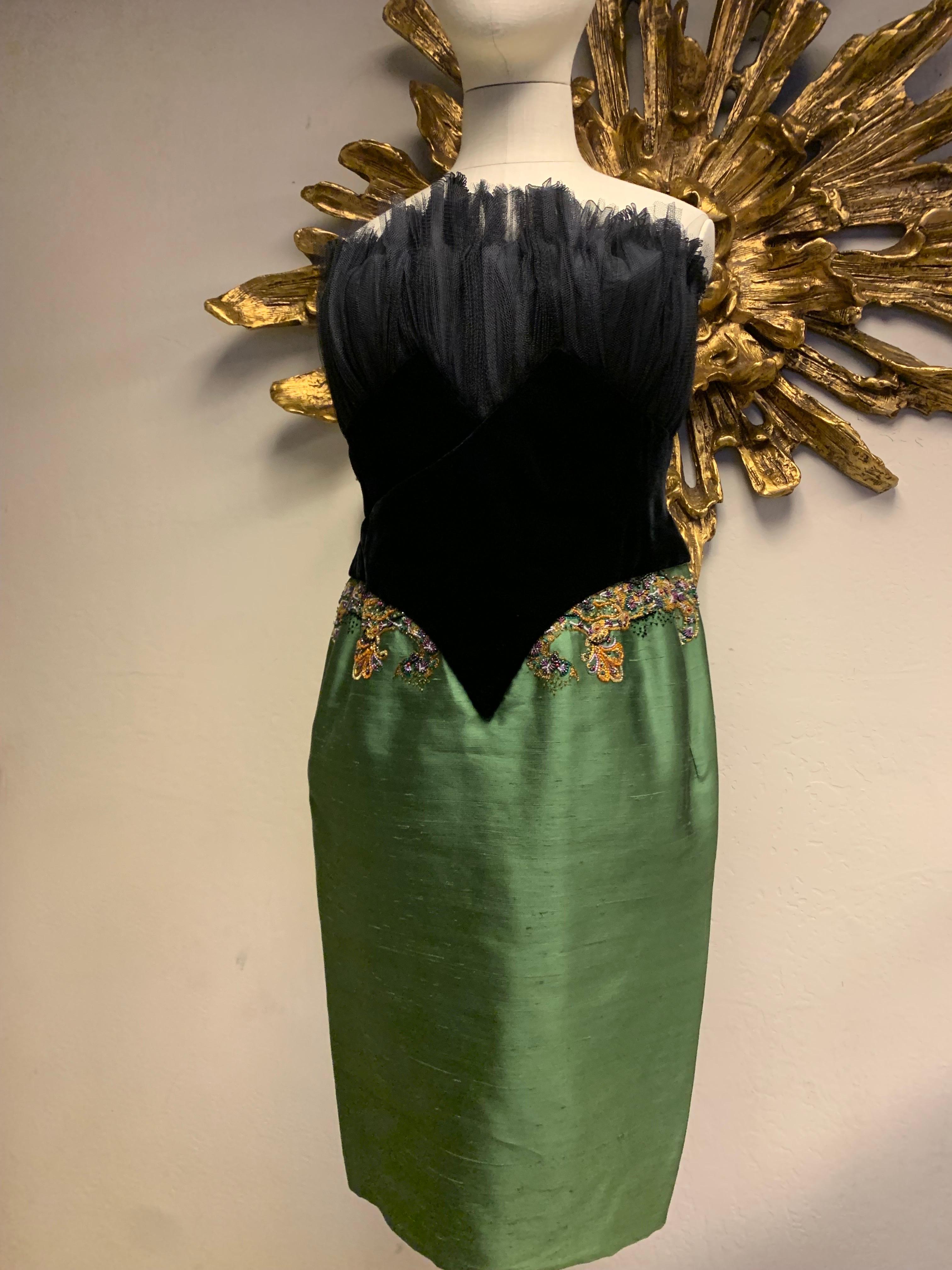 A Gorgeous 1990s numbered Dior Haute Couture cocktail dress by Gianfranco Ferre': Micro-pleated silk tulle strapless bust, silk velvet 