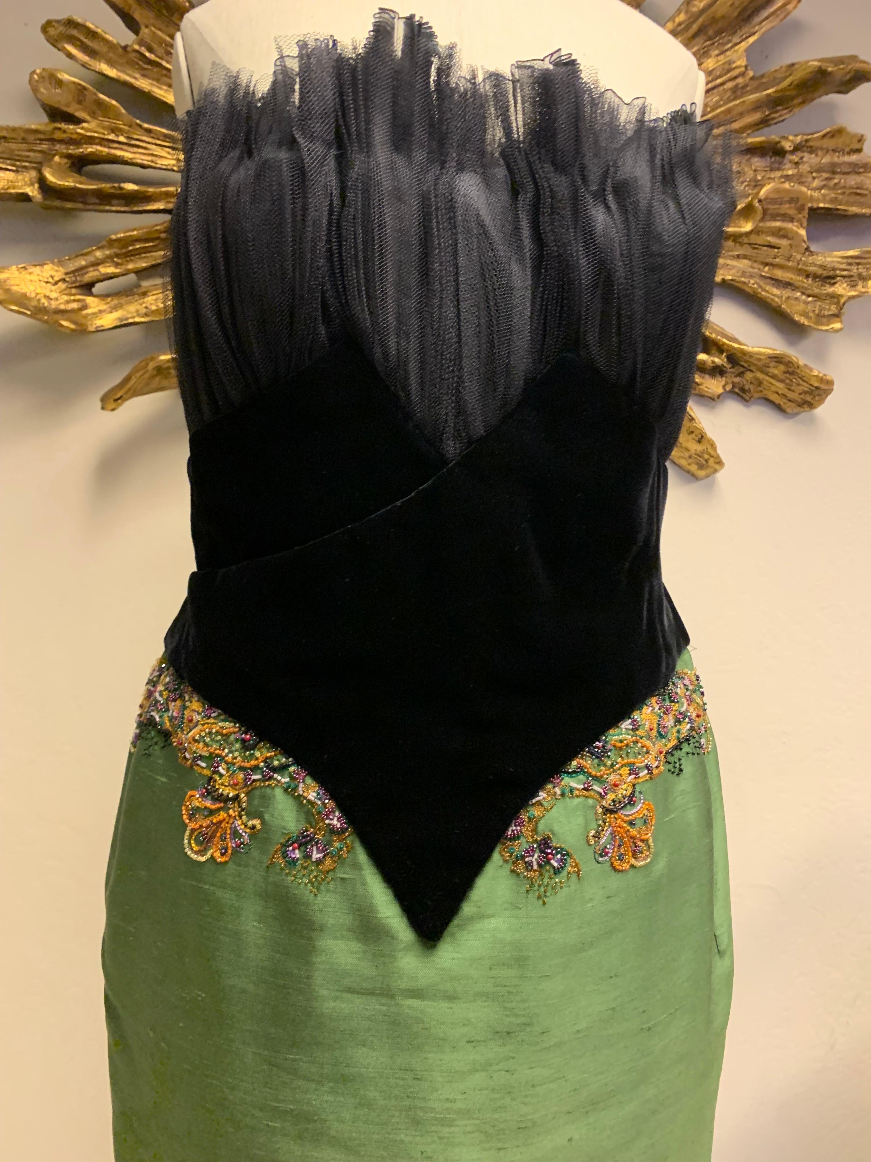 Black 1990s Christian Dior Haute Couture Cocktail Dress W/Velvet Corset Detailing For Sale
