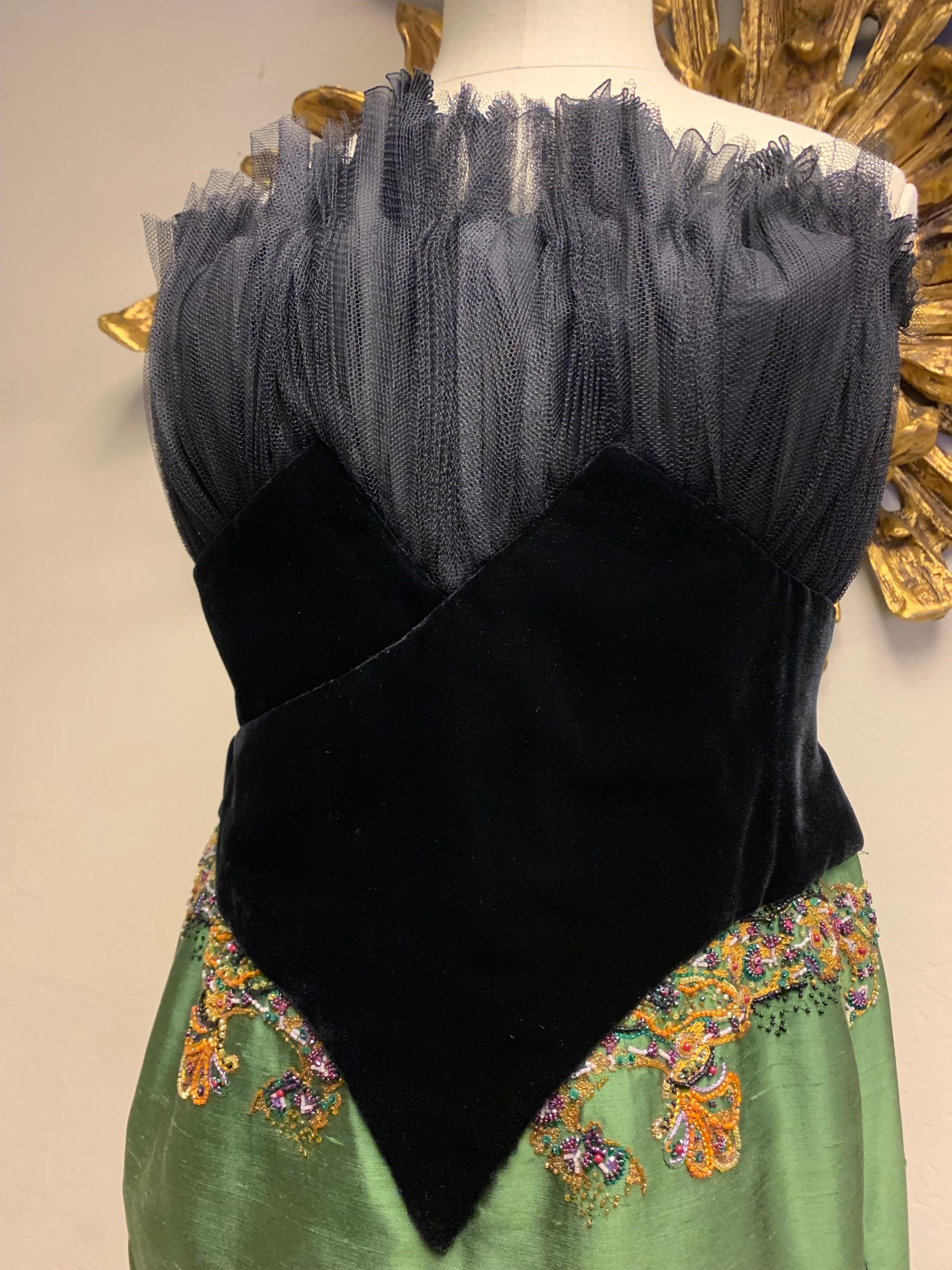 Women's 1990s Christian Dior Haute Couture Cocktail Dress W/Velvet Corset Detailing For Sale