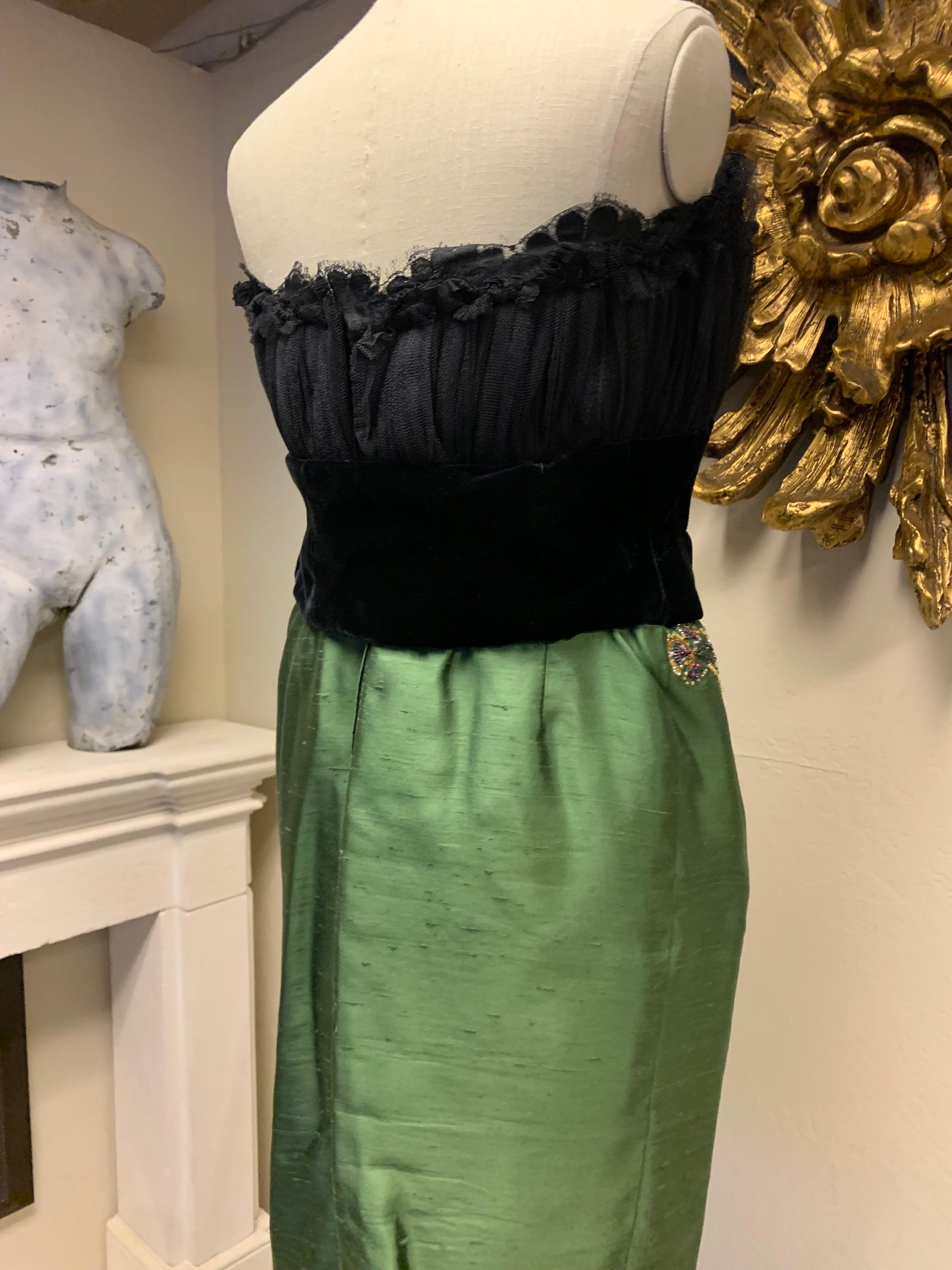 1990s Christian Dior Haute Couture Cocktail Dress W/Velvet Corset Detailing For Sale 1