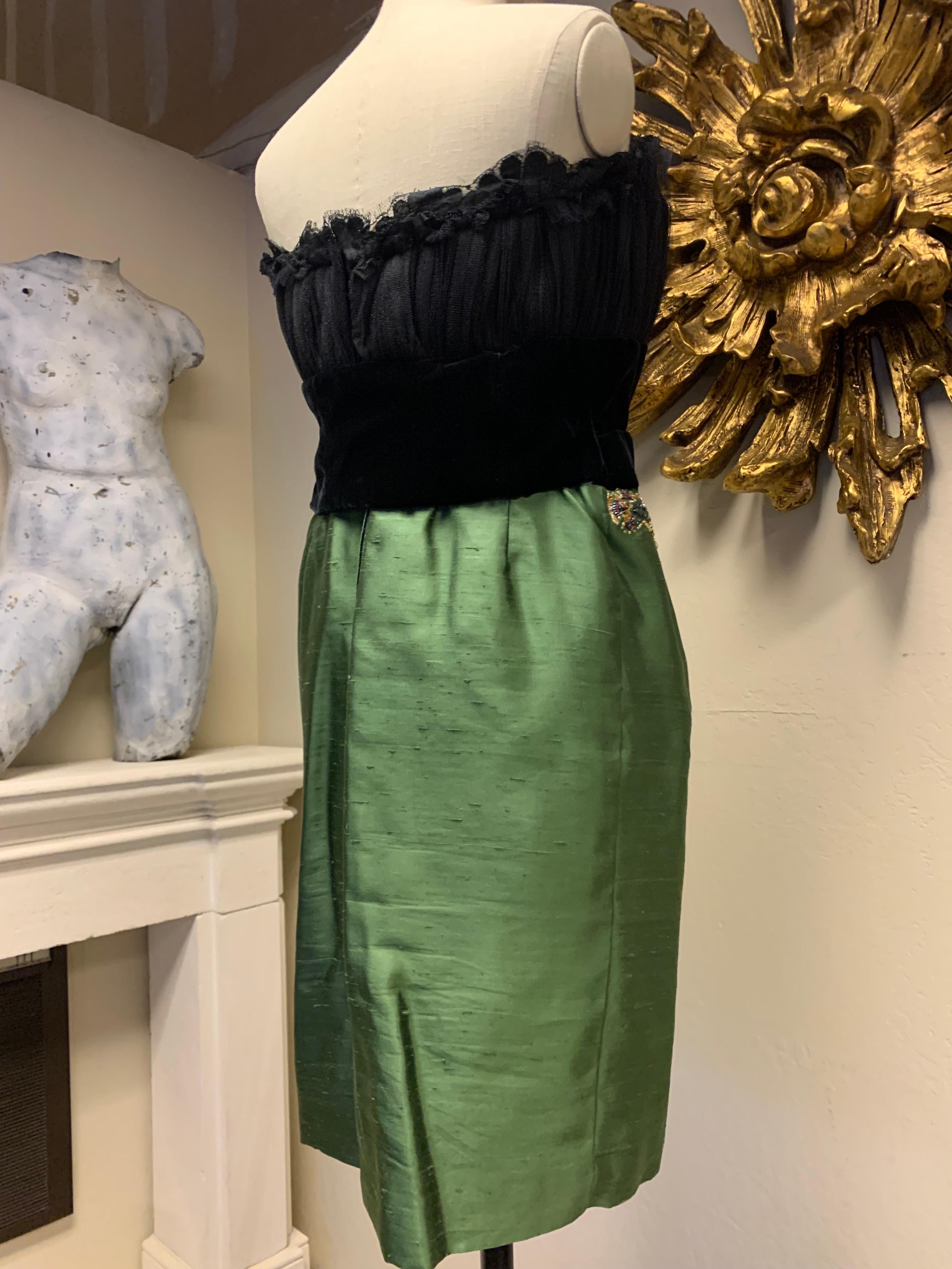 1990s Christian Dior Haute Couture Cocktail Dress W/Velvet Corset Detailing For Sale 2