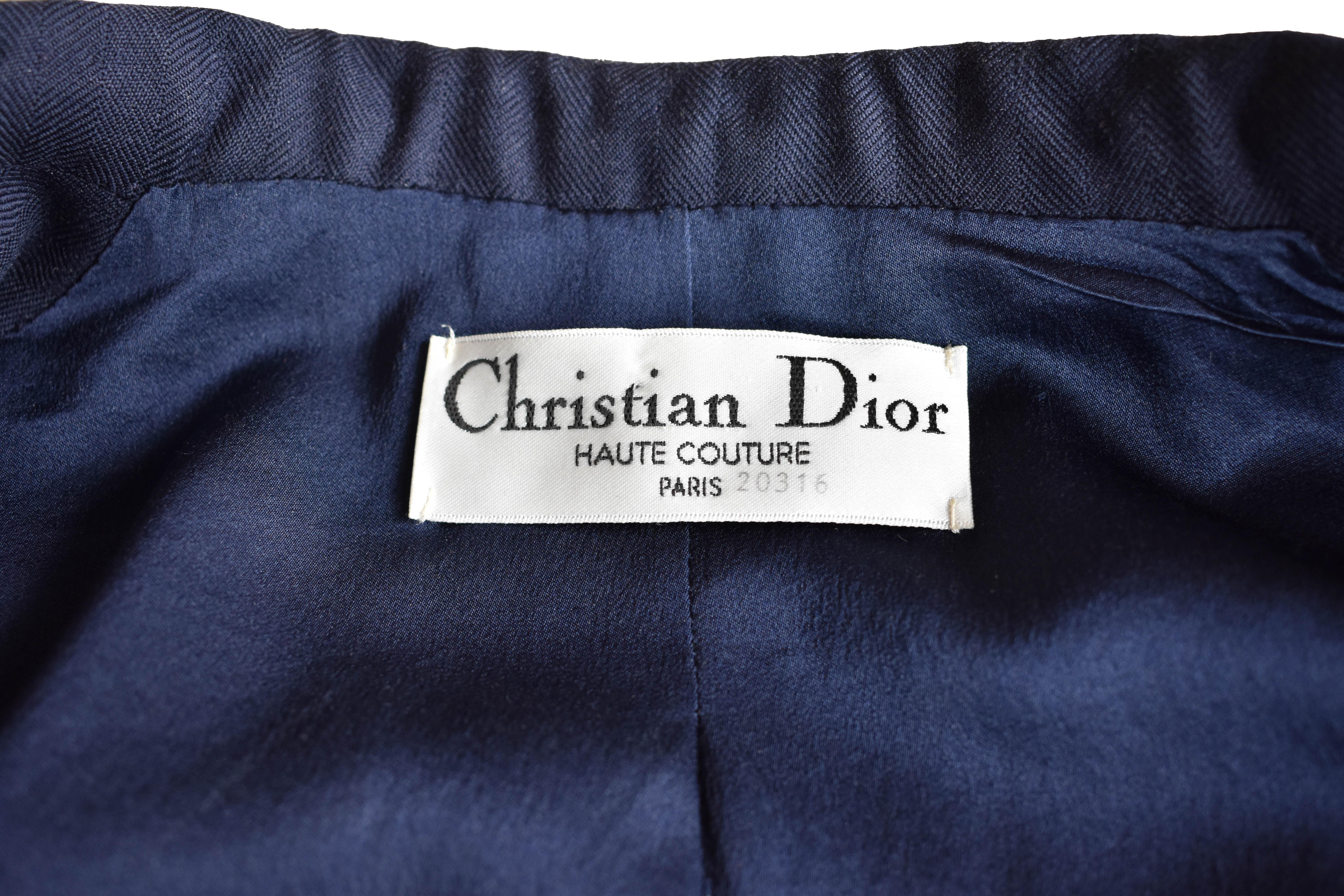 FINAL SALE 1990s Christian Dior Haute Couture Navy Striped Chevron Blazer For Sale 5