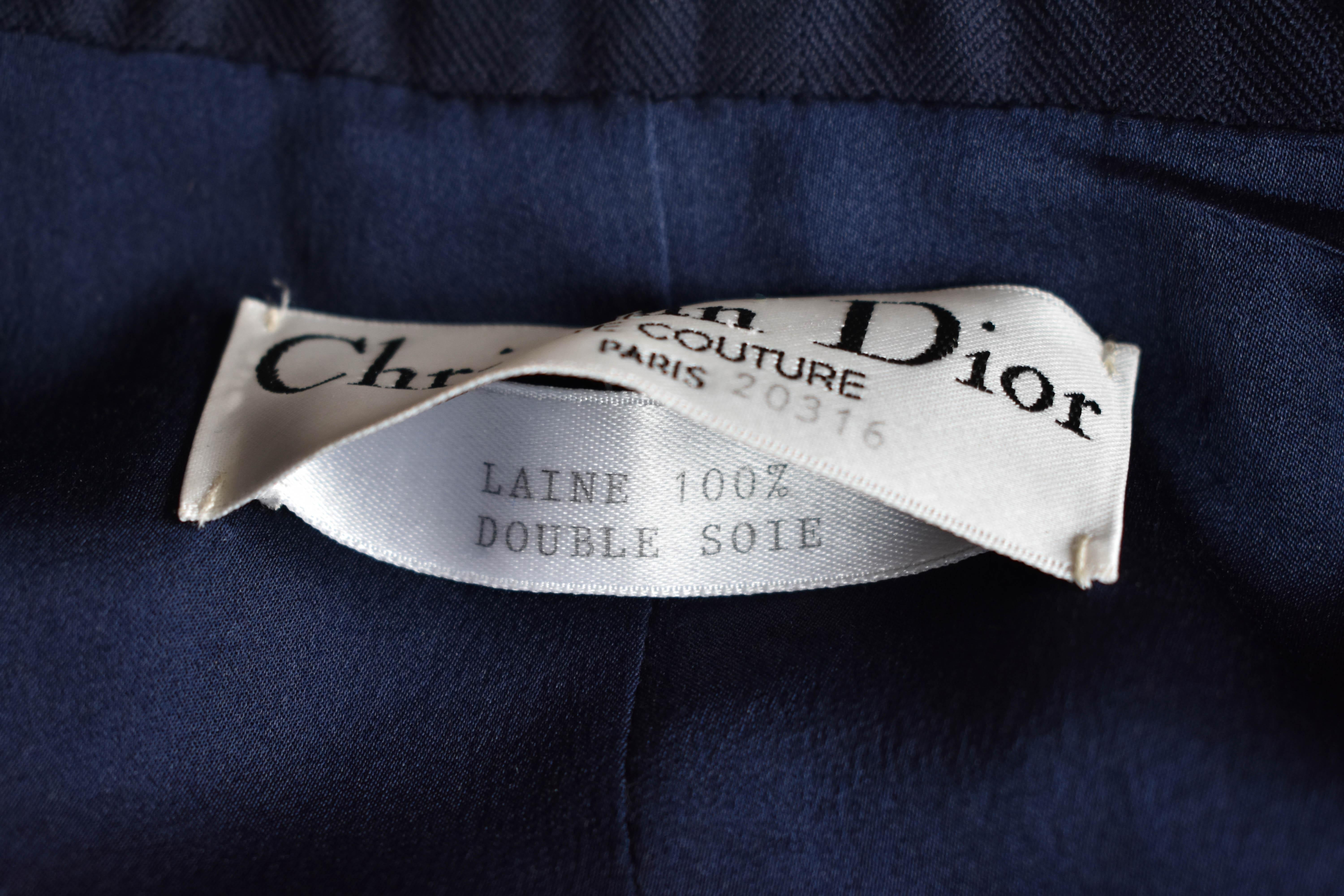 FINAL SALE 1990s Christian Dior Haute Couture Navy Striped Chevron Blazer For Sale 6