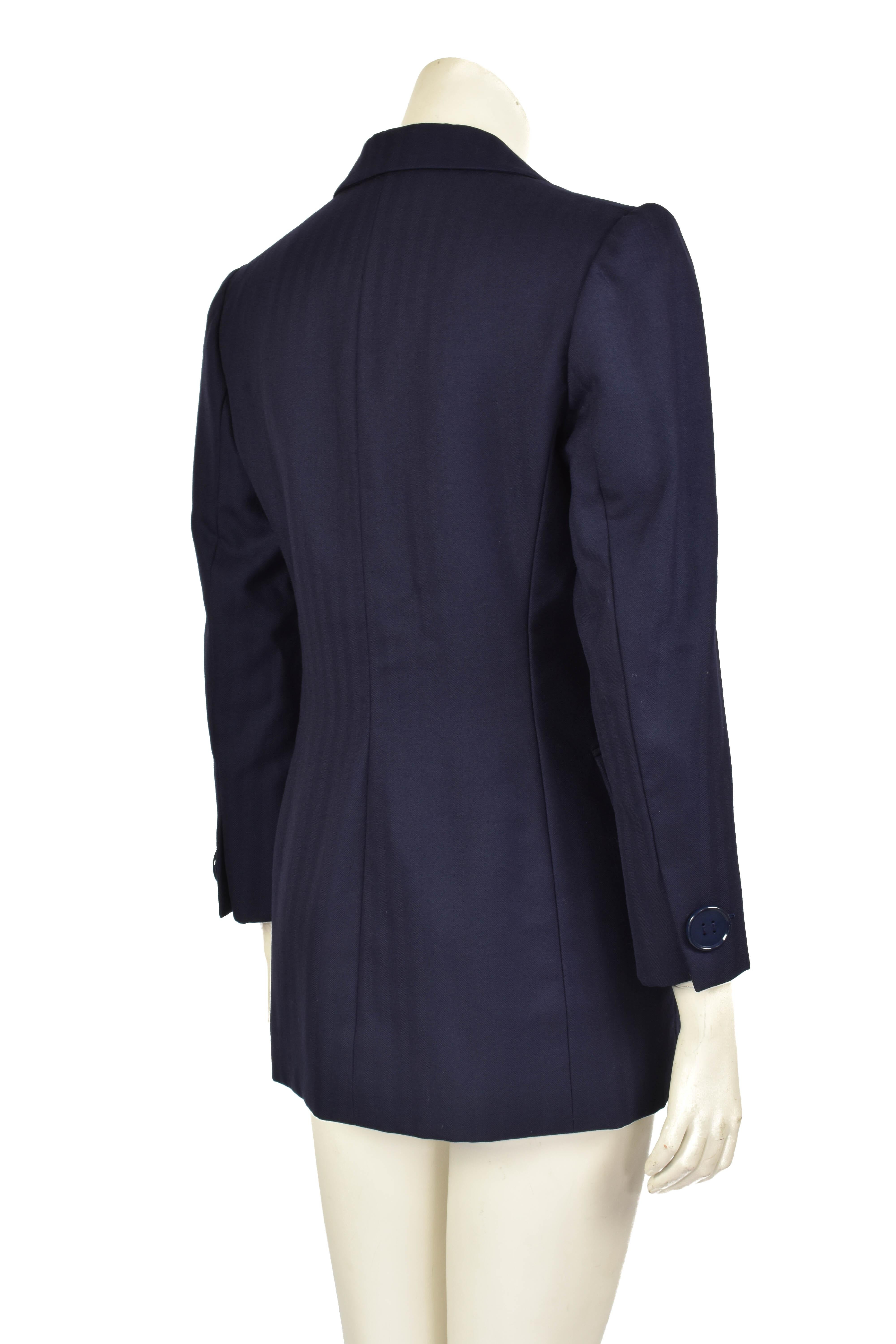 Women's FINAL SALE 1990s Christian Dior Haute Couture Navy Striped Chevron Blazer For Sale