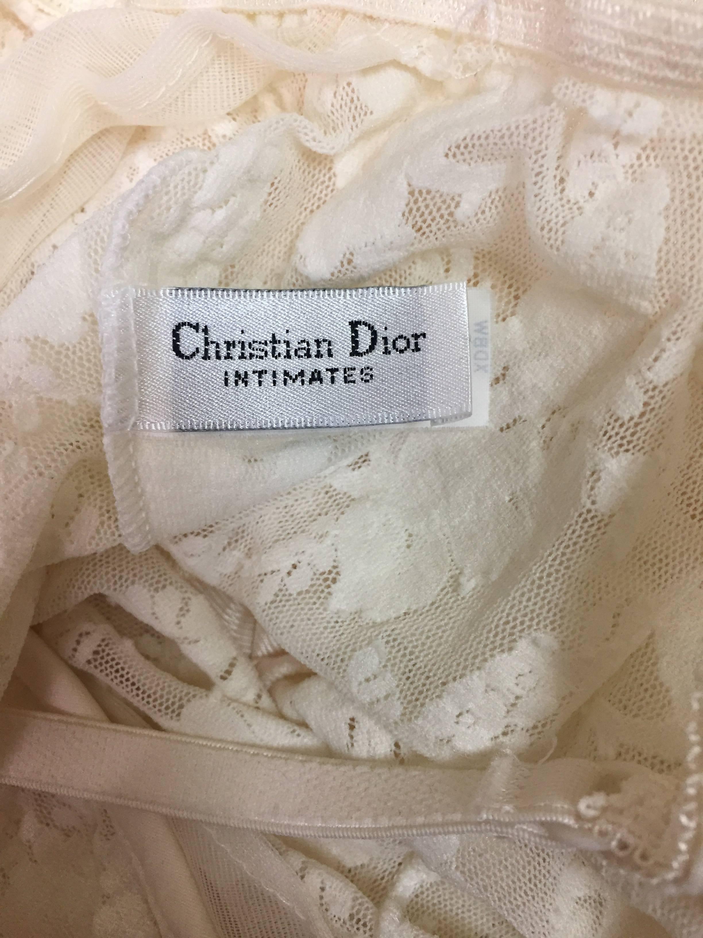 1990's Christian Dior Ivory Lace & Mesh Sheer Underwire Slip Dress 34B In Good Condition In Yukon, OK