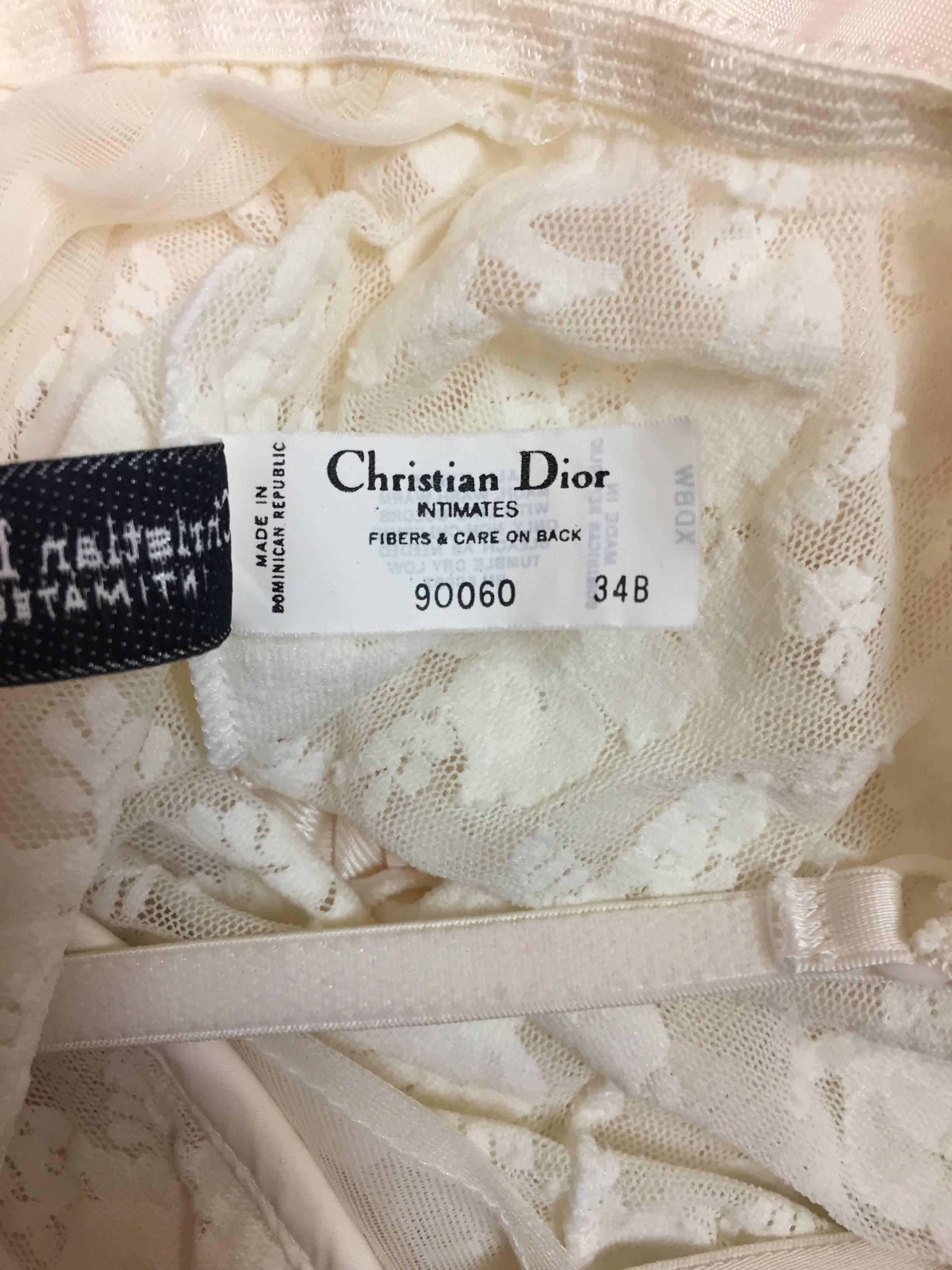 Women's 1990's Christian Dior Ivory Lace & Mesh Sheer Underwire Slip Dress 34B