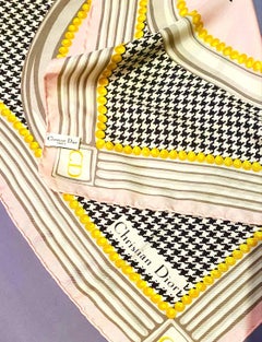 1990s Christian Dior MIss Dior Pink Houndstooth Silk Scarf