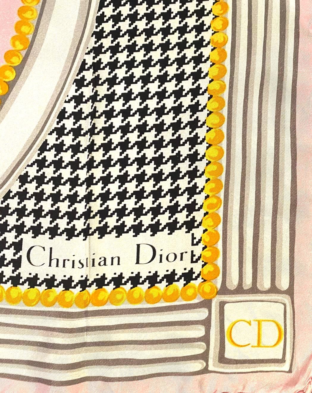 1990s Christian Dior MIss Dior Pink Houndstooth Silk Scarf   In Good Condition For Sale In London, GB