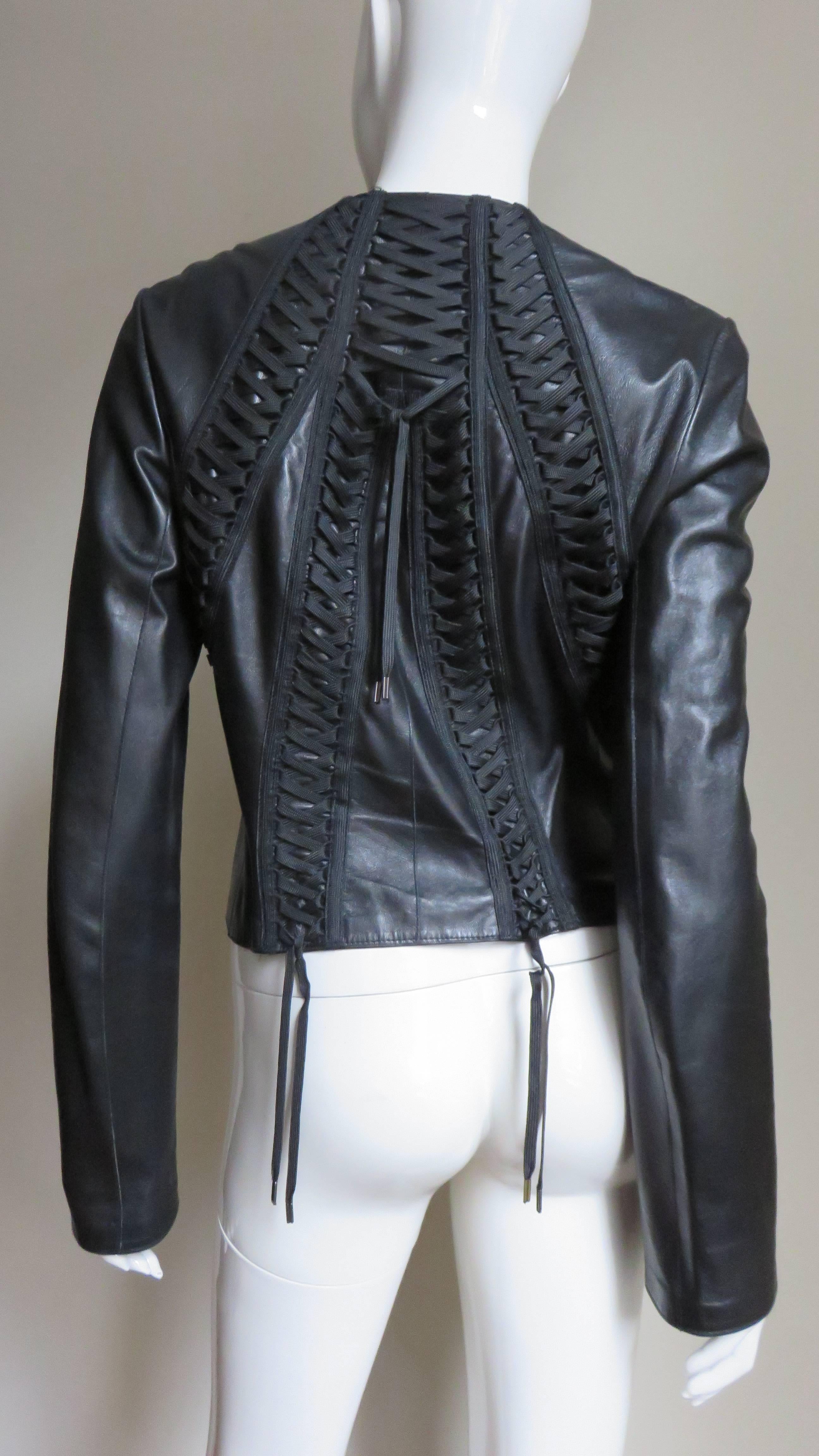 Christian Dior by John Galliano Lace-up Leather Jacket S/S 2002 For Sale 3