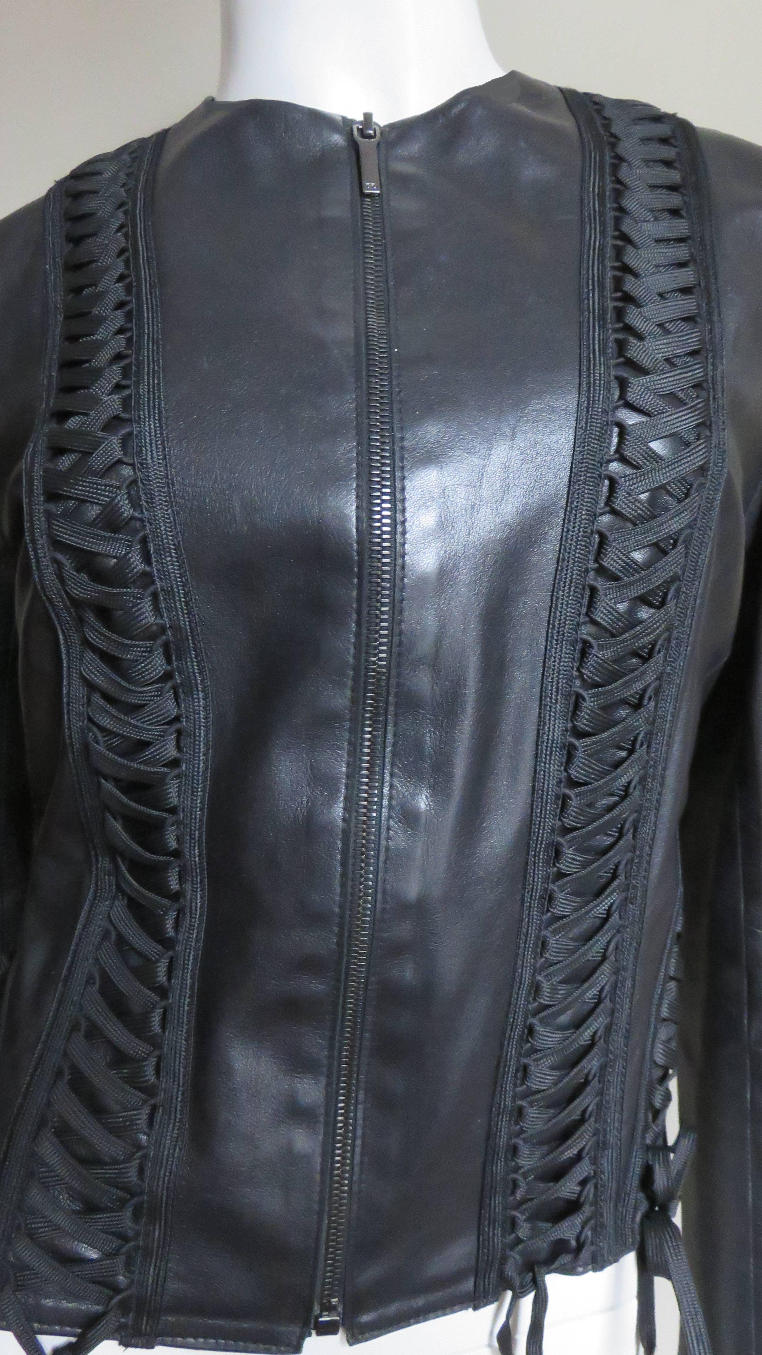 leather jacket with lace