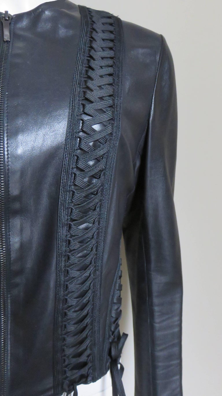 Women's Christian Dior by John Galliano Lace-up Leather Jacket For Sale