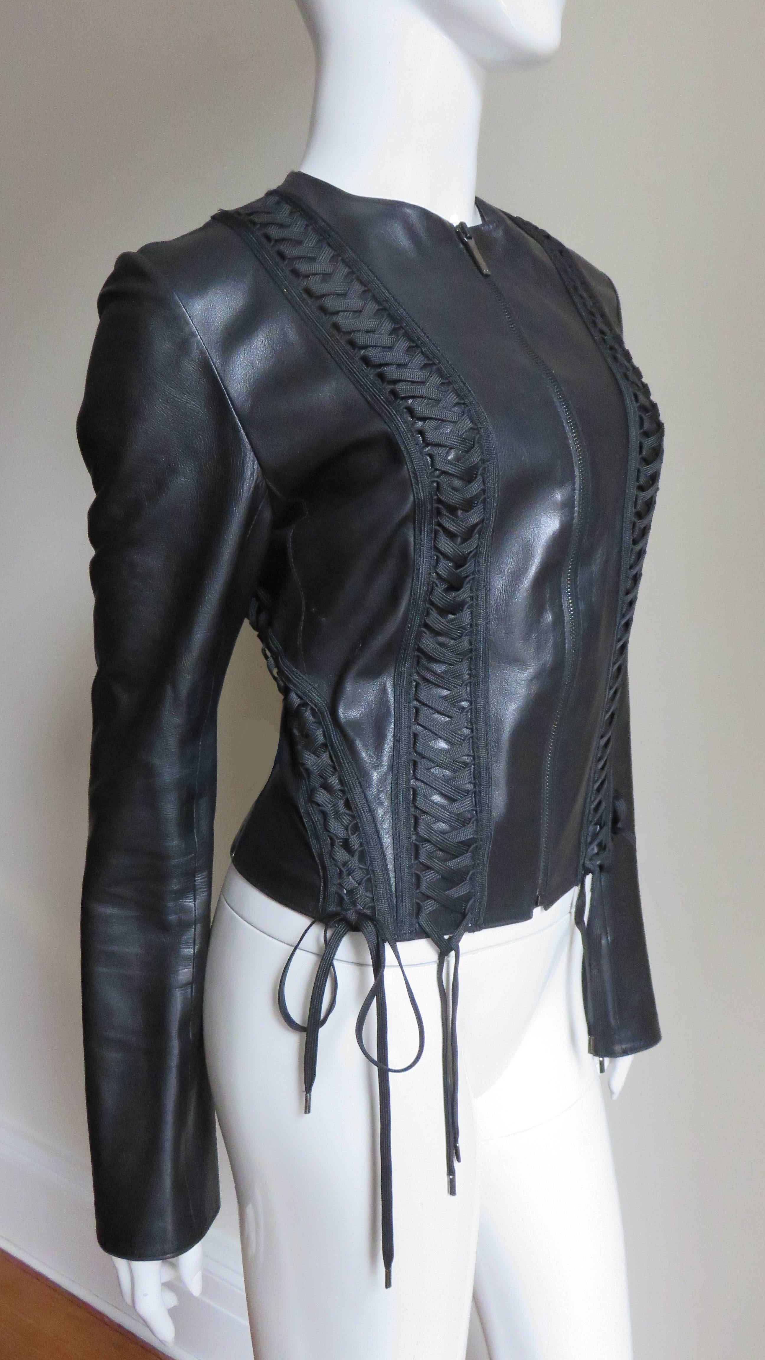 Christian Dior by John Galliano Lace-up Leather Jacket S/S 2002 In Good Condition For Sale In Water Mill, NY