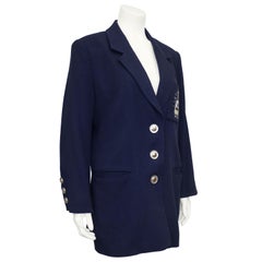 1990s Christian Dior Navy Blue Blazer with Crest