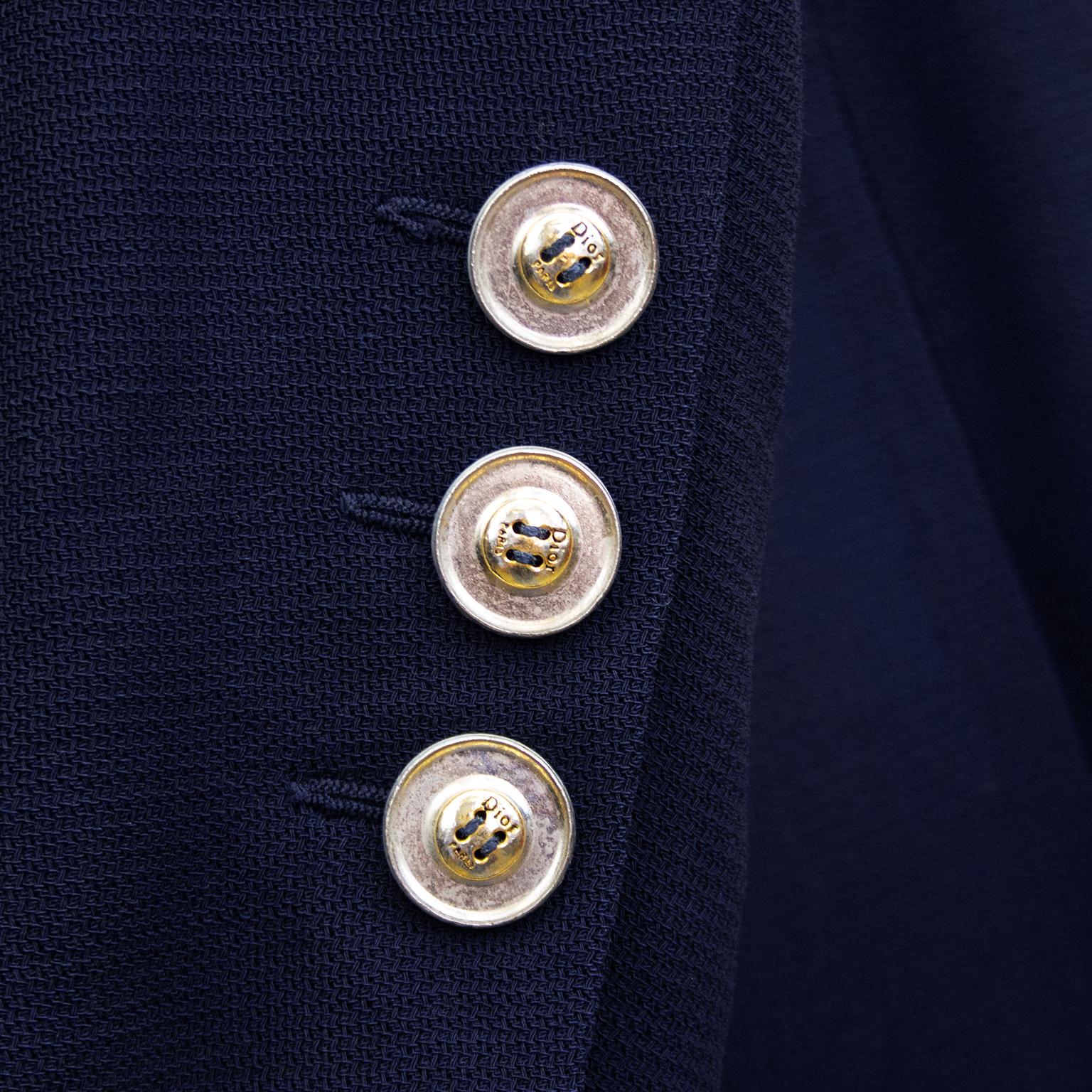 1990s Christian Dior Navy Blue Blazer with Crest at 1stDibs