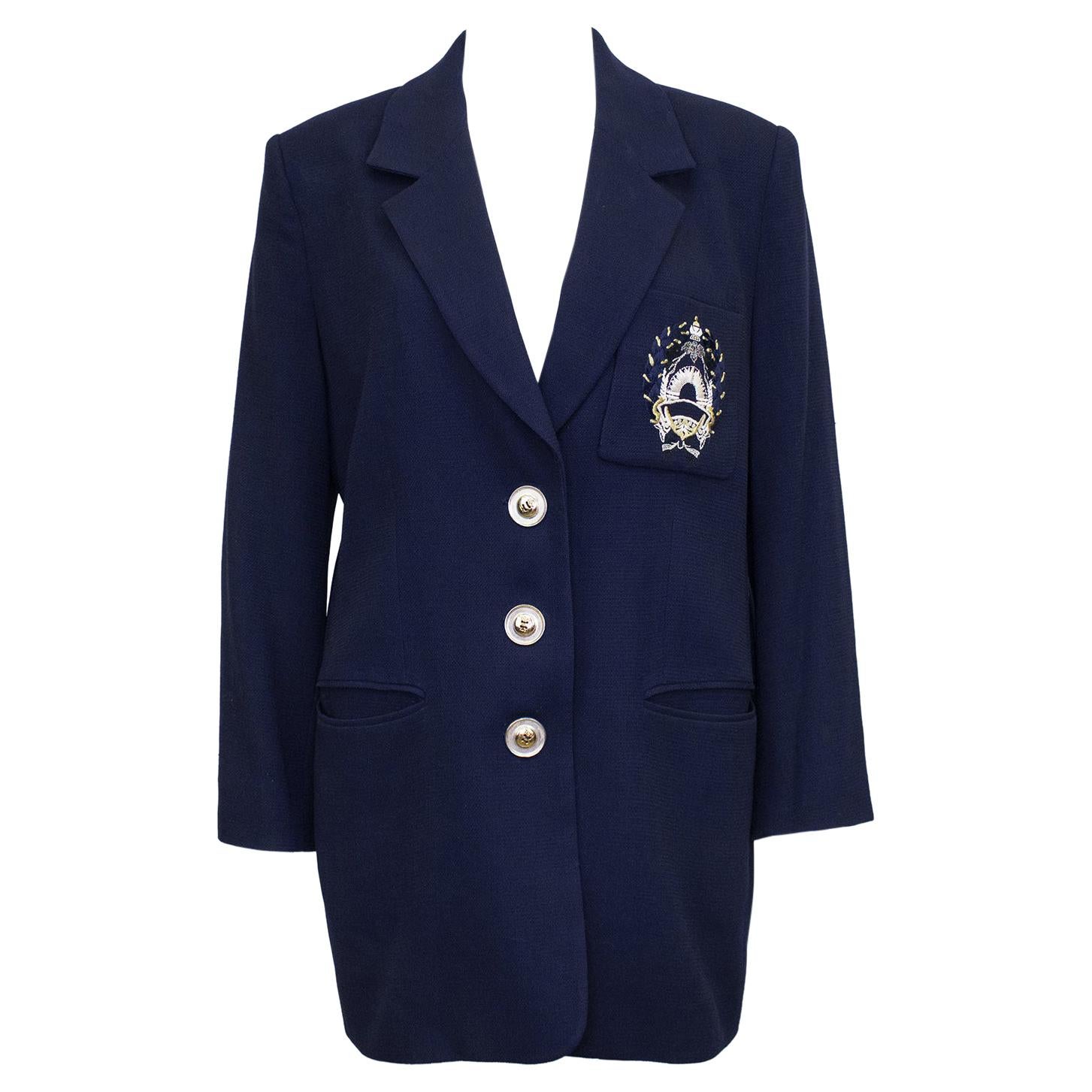 1990s Christian Dior Navy Blue Blazer with Crest