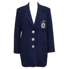 Vintage 1990s Christian Dior Navy Blue Blazer with Crest