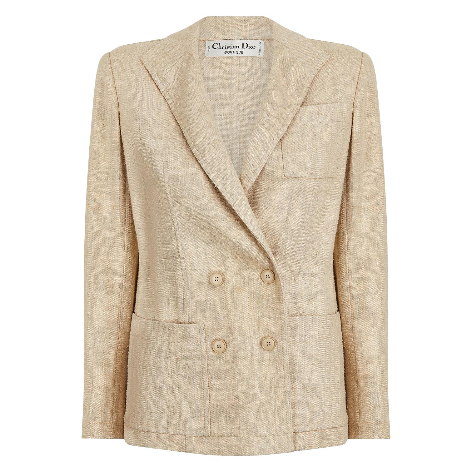 1990s Christian Dior Oatmeal Linen Double Breasted Jacket