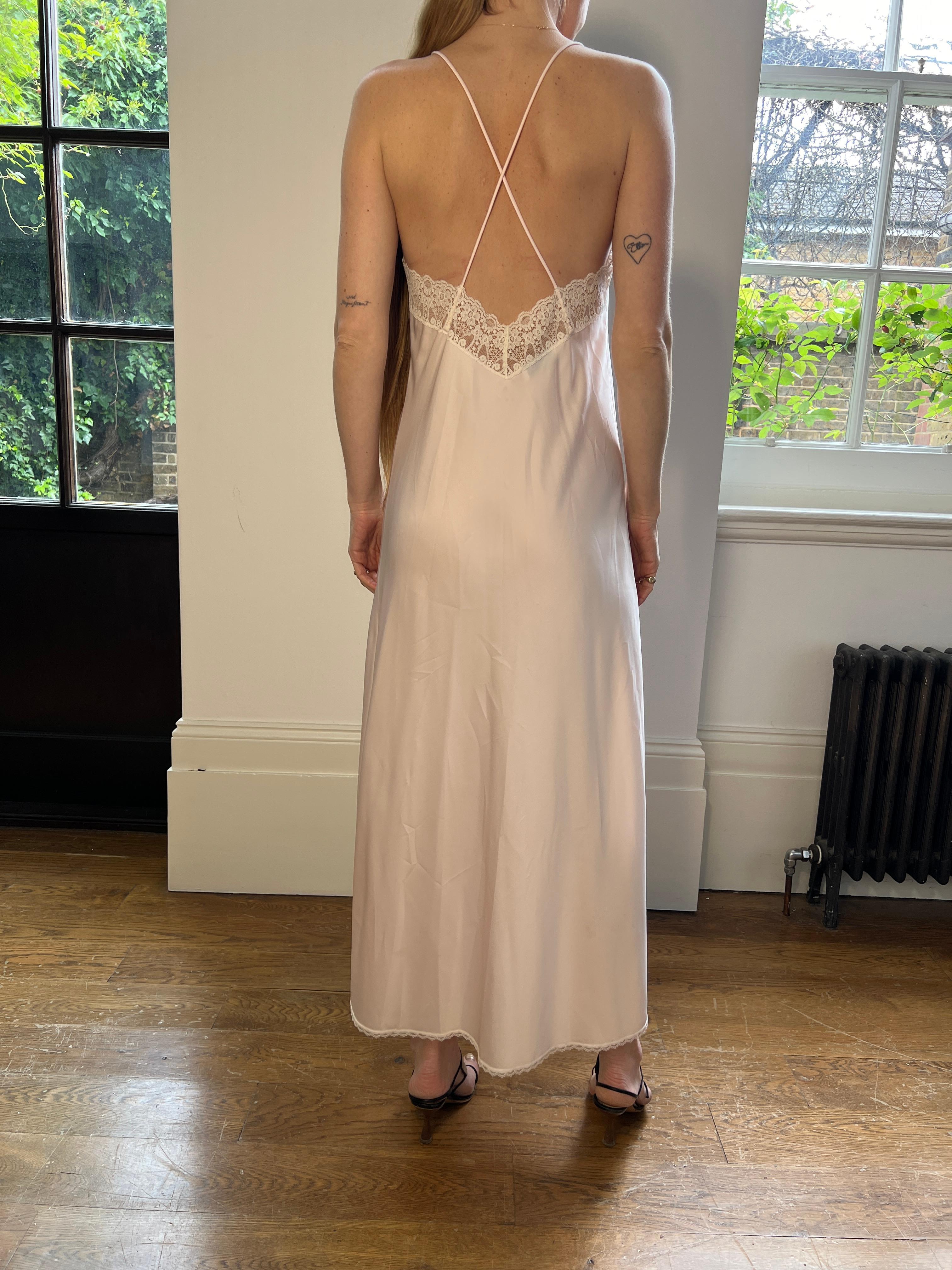 1990s Christian Dior Pink and Lace Slip Dress For Sale 2
