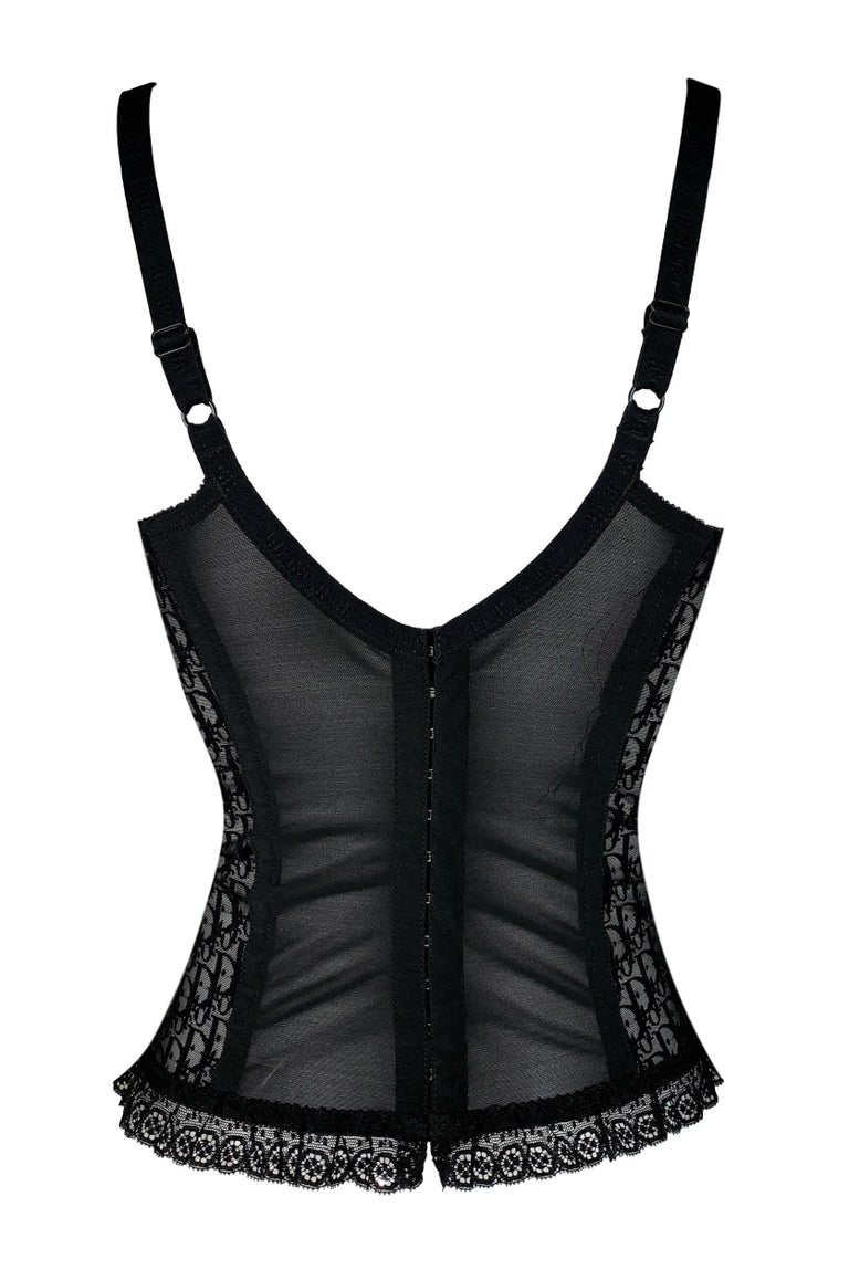1990's Christian Dior Sheer Black Logo Monogram Bustier ...