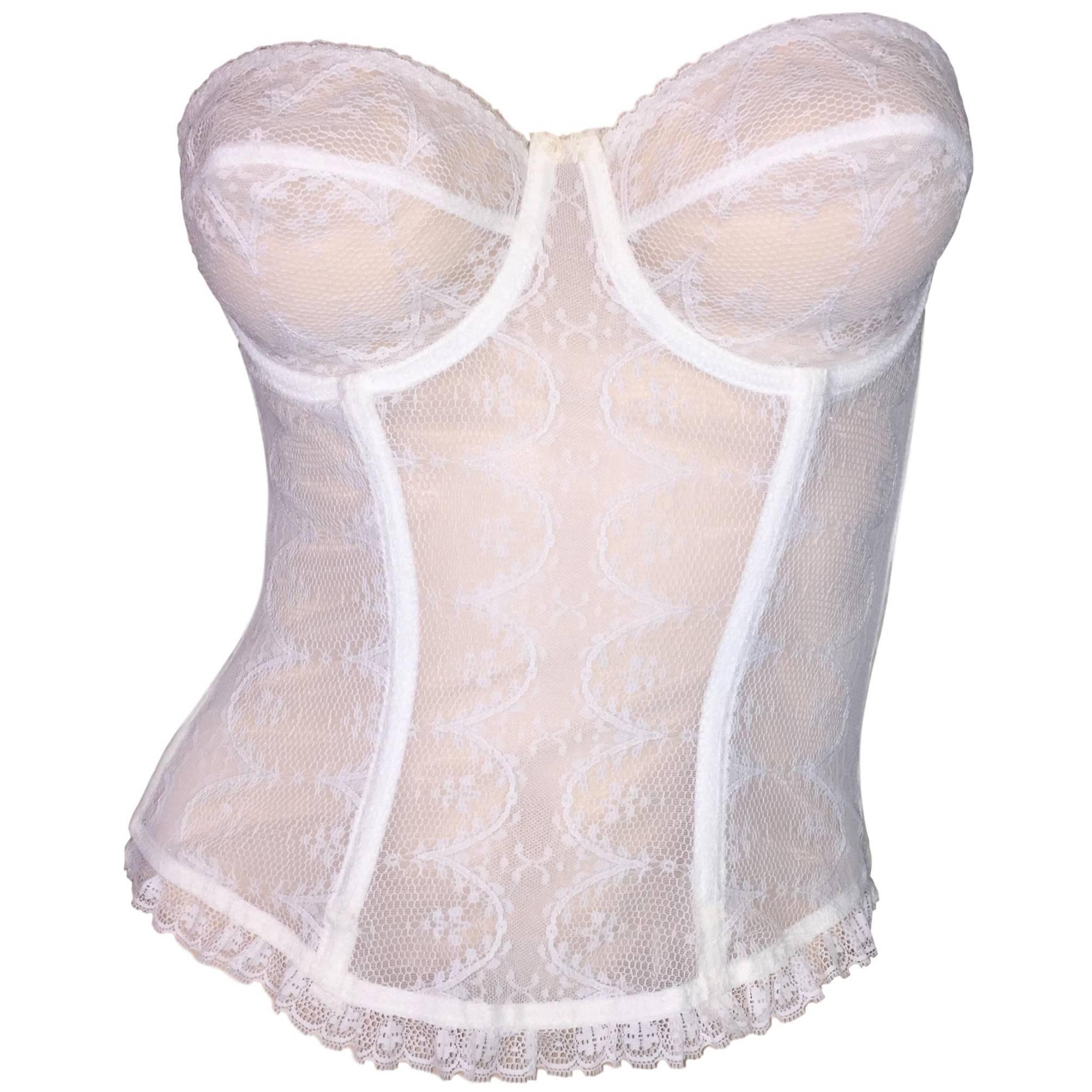 1990's Christian Dior Sheer White Lace Strapless Corset Bustier Top 36C XS/S