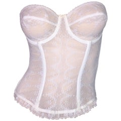 Retro 1990's Christian Dior Sheer White Lace Strapless Corset Bustier Top 36C XS/S
