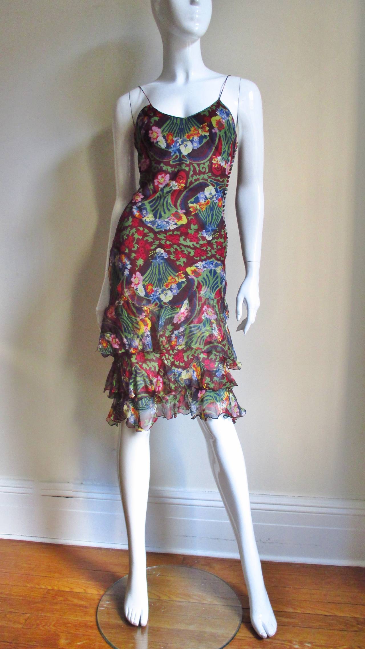  John Galliano for Christian Dior Silk Ruffle Hem Dress  For Sale 1