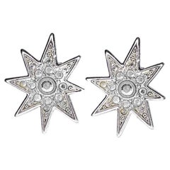 1990s Christian Dior Star Shaped Clip On Earrings with crystals