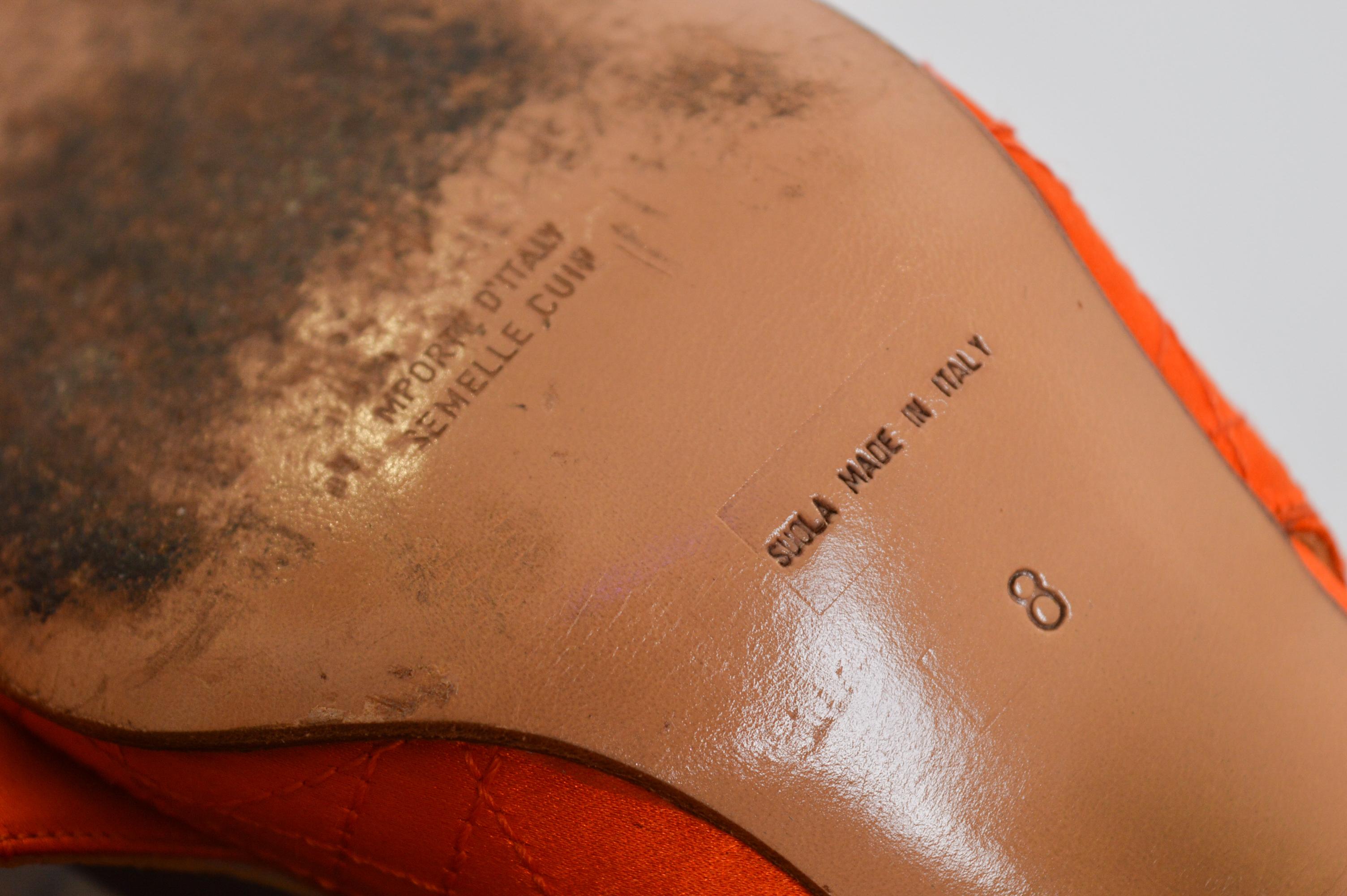 1990s Christian Dior Tangerine Satin Jewel tone Orange Cannage Sling back For Sale 12