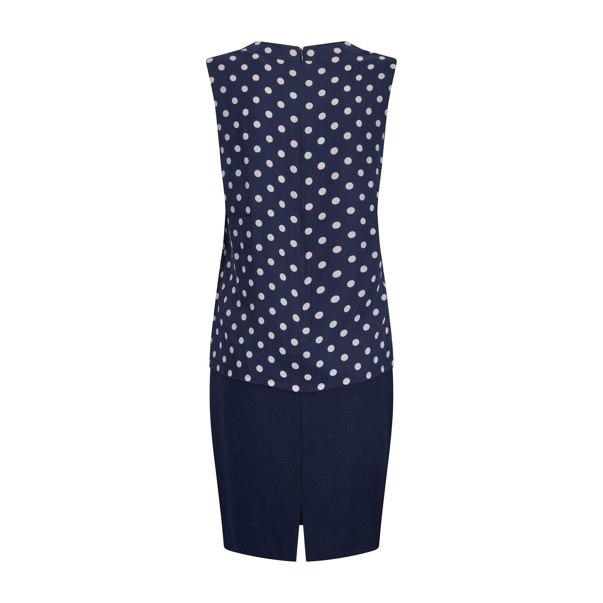 Women's 1990s Christian Dior Three Piece Navy Skirt Suit with Polka-Dot Blouse For Sale