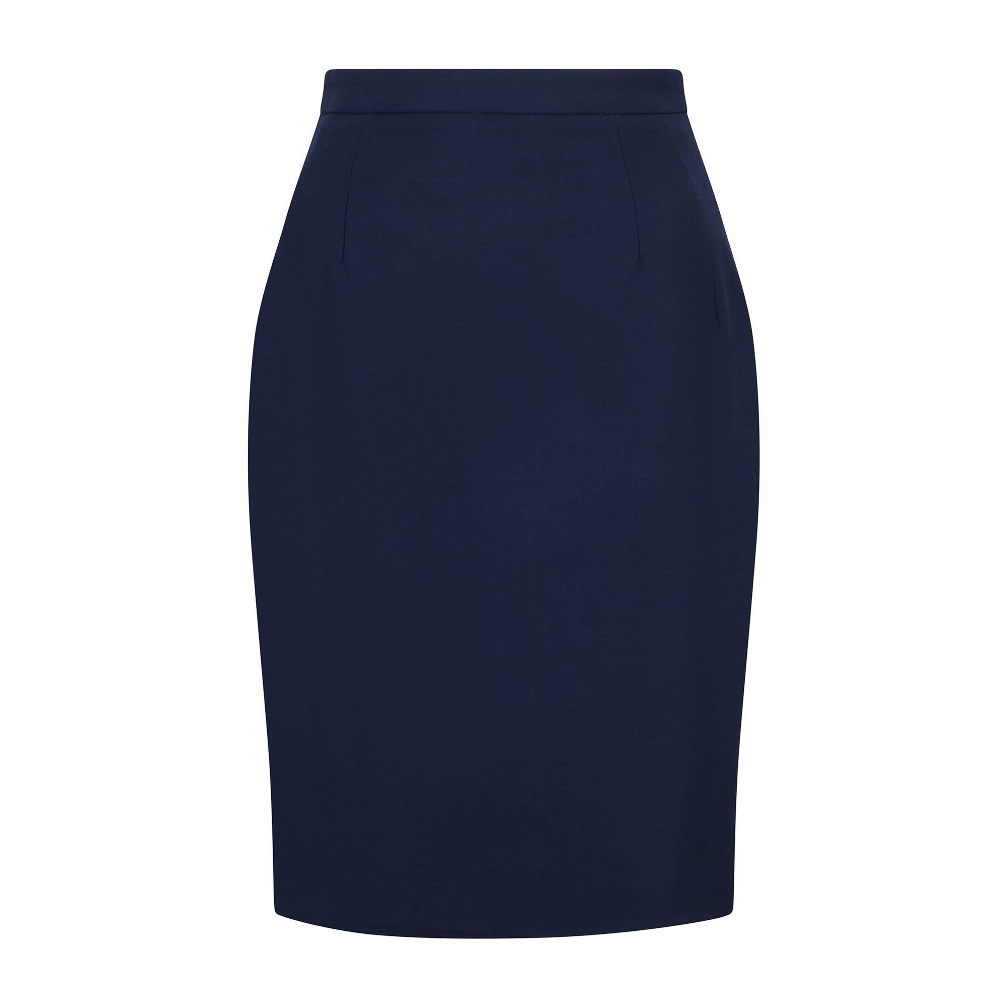1990s Christian Dior Three Piece Navy Skirt Suit with Polka-Dot Blouse For Sale 1