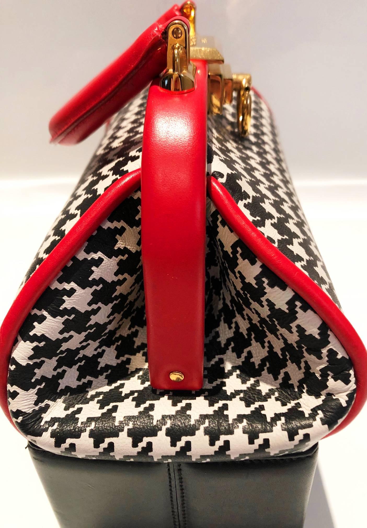 1990s Christian Dior Top Handle Houndstooth Box Clutch Bag 5