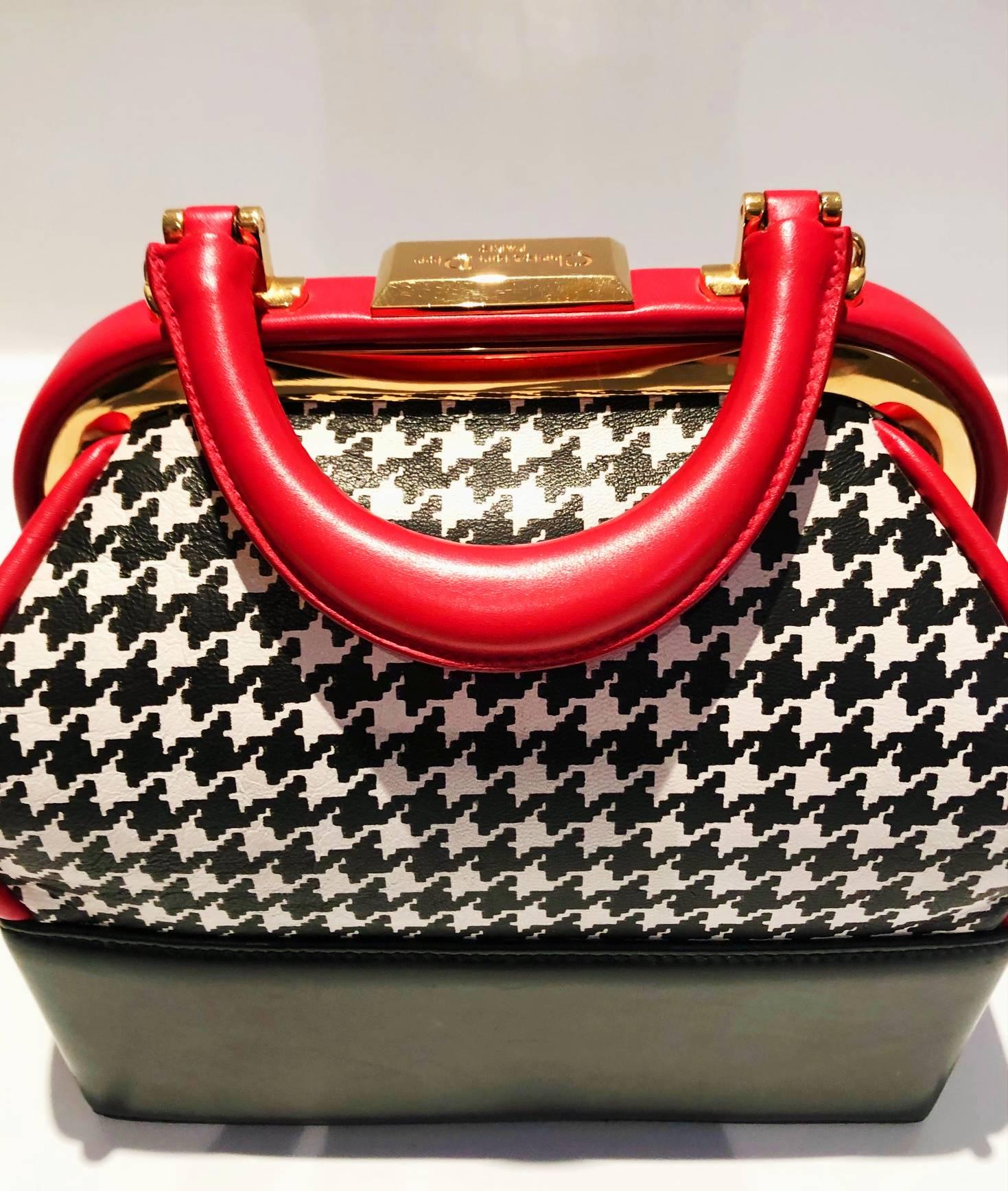1990s Christian Dior Top Handle Houndstooth Box Clutch Bag 9