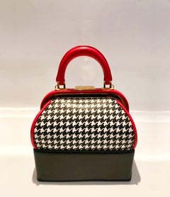 1990s Christian Dior Top Handle Houndstooth Box Clutch Bag