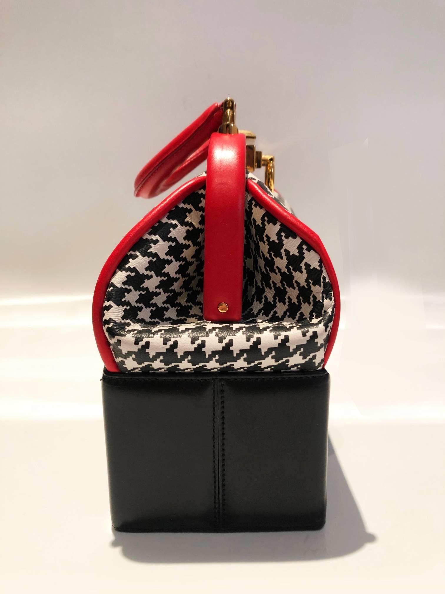1990s Christian Dior Top Handle Houndstooth Box Clutch Bag In Excellent Condition In London, GB