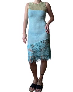 1990s Christian Lacroix Bazar Asymmetric Beachwear Crochet Fringe Dress