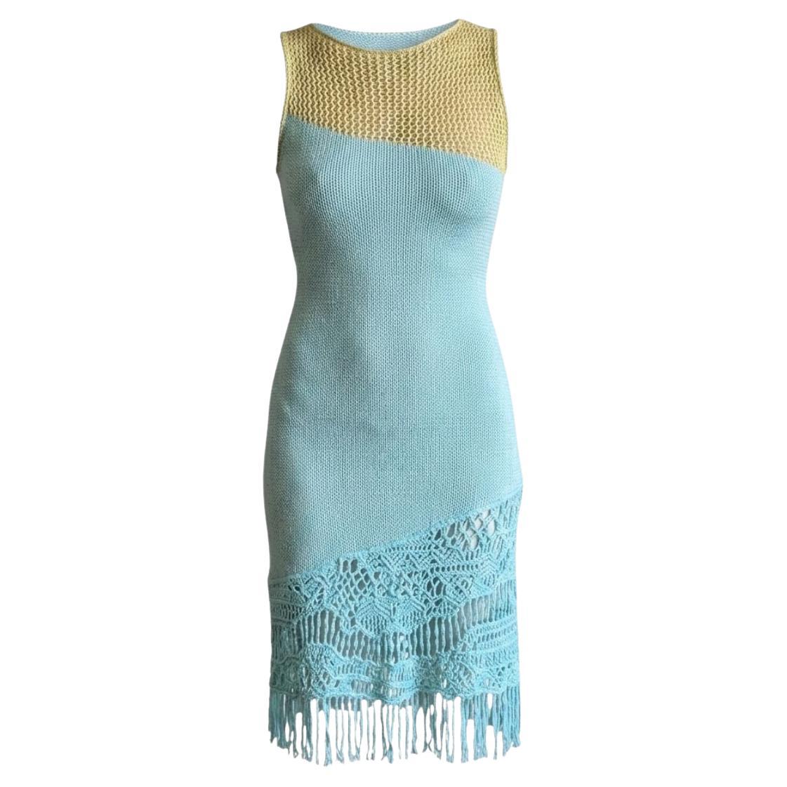 1990s Christian Lacroix Bazar Asymmetric Beachwear Crochet Fringe Dress