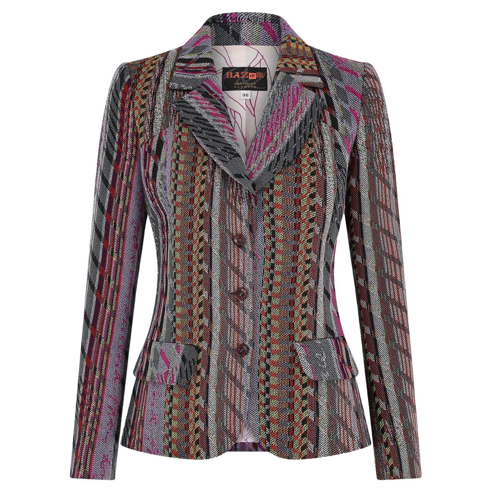 Veste en laine colorée Christian Lacroix Bazar des années 1990 en vente