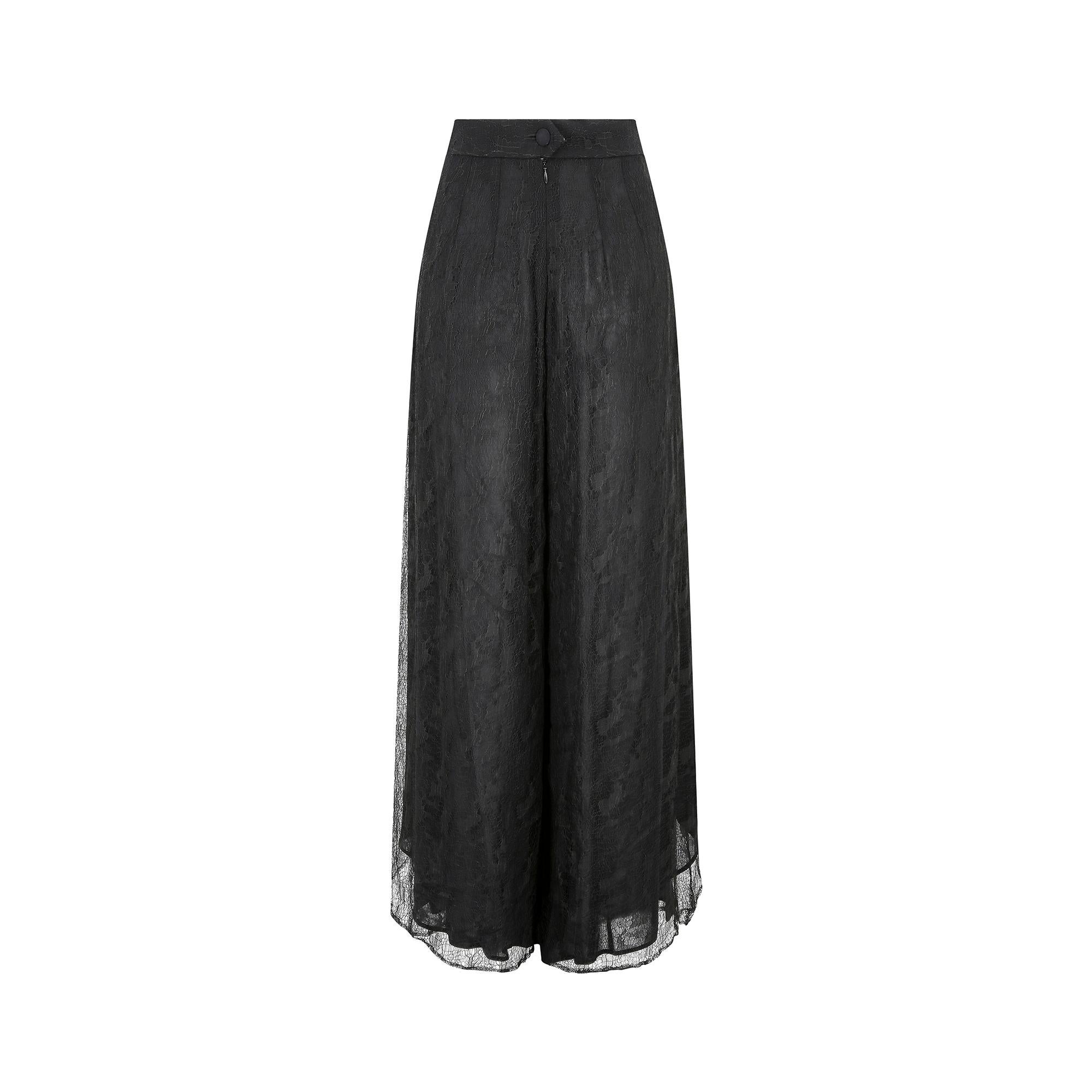 Women's 1990s Christian Lacroix Black Lace and Silk Chiffon Harem Pants For Sale