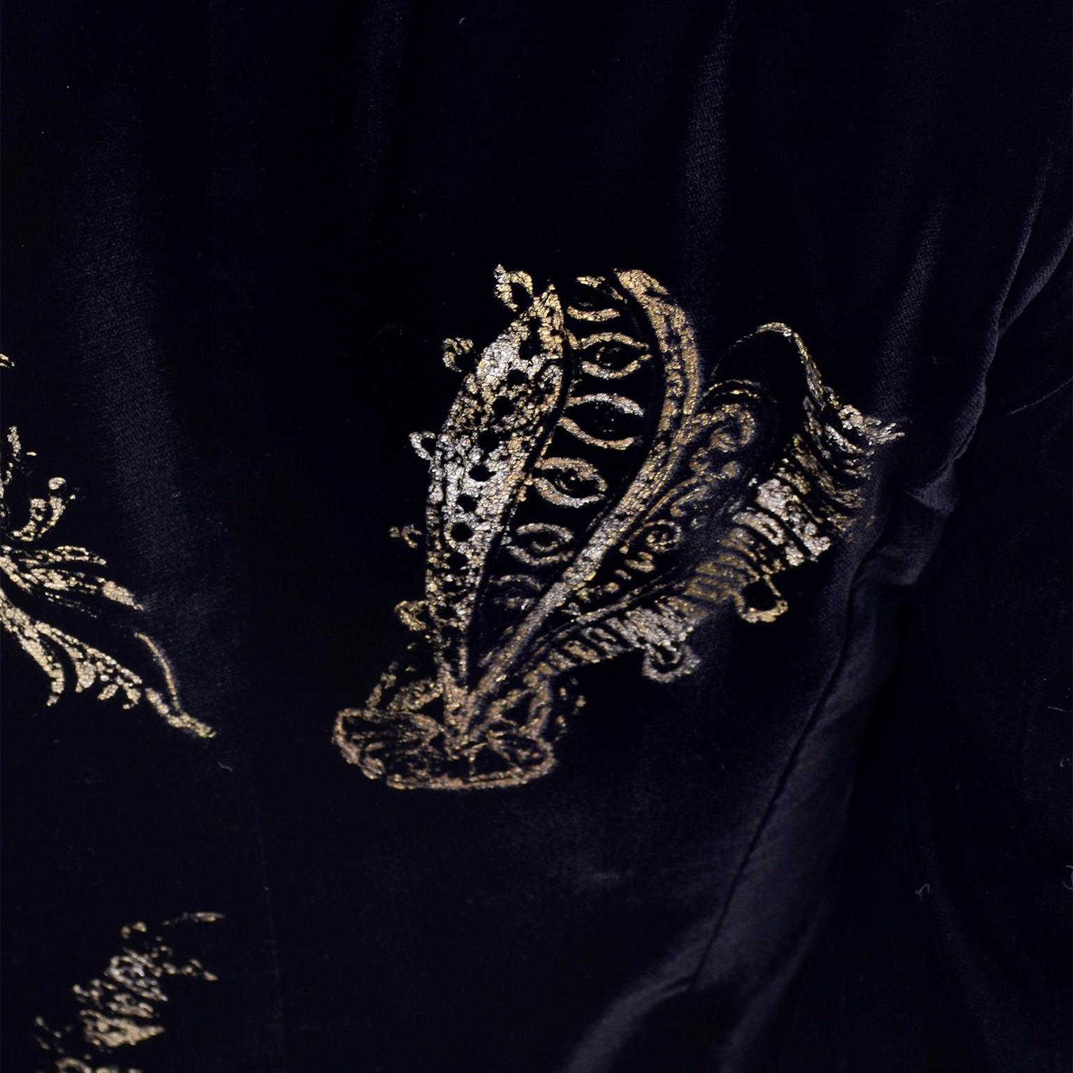 1990s Christian Lacroix Black Velvet Blazer Gold Stencil Stamped Pattern Jacket  3
