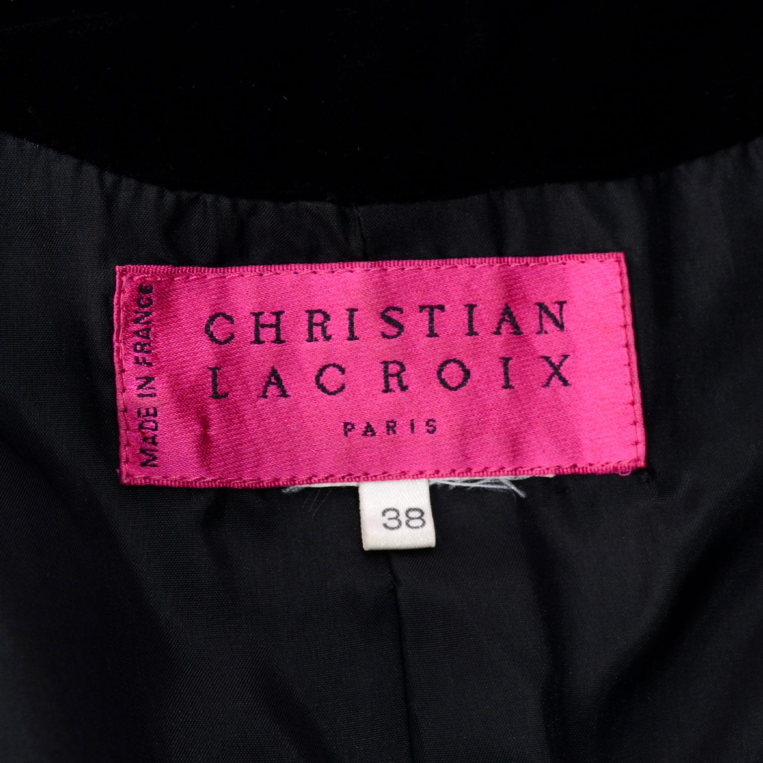 1990s Christian Lacroix Black Velvet Blazer Gold Stencil Stamped Pattern Jacket  6