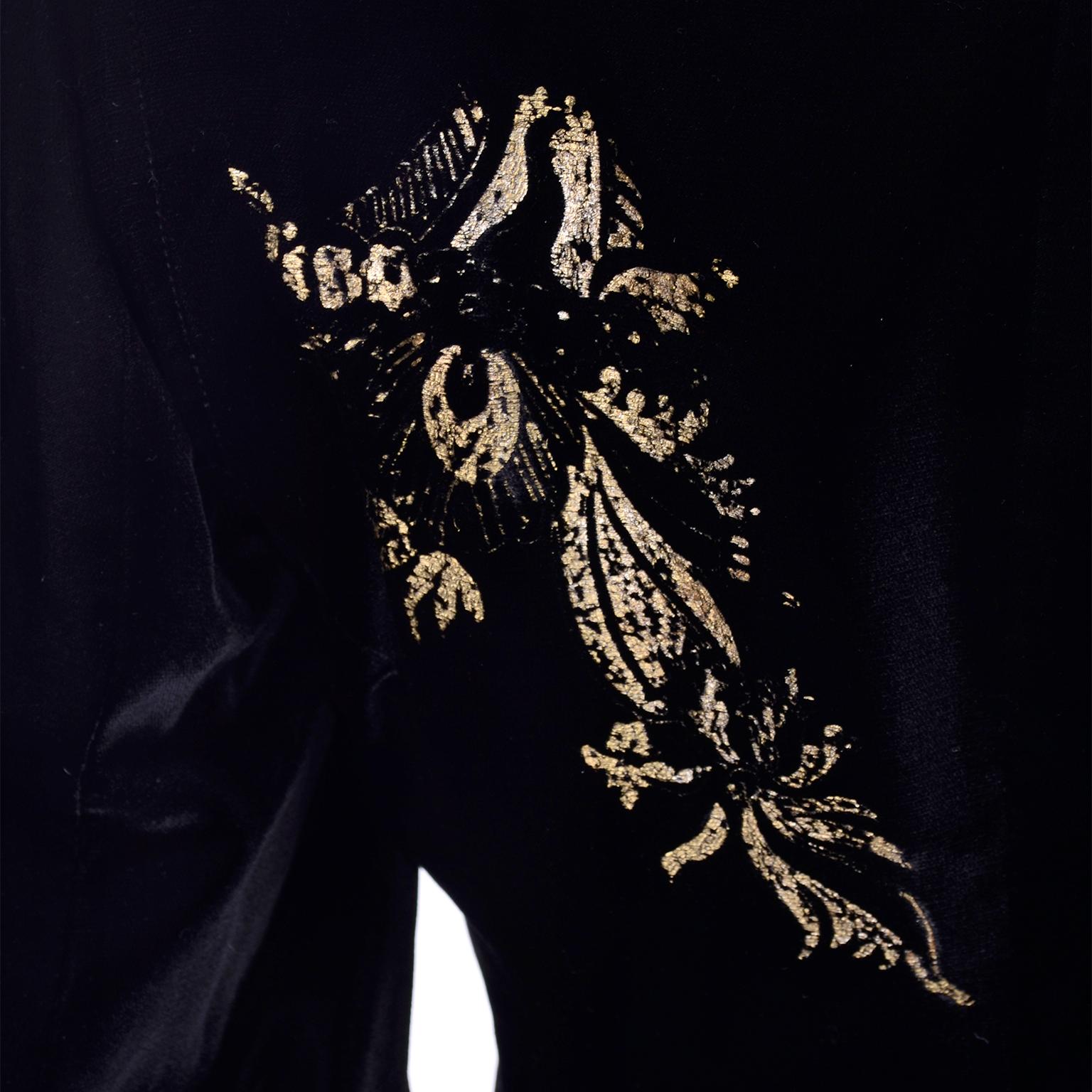 1990s Christian Lacroix Black Velvet Blazer Gold Stencil Stamped Pattern Jacket  In Good Condition In Portland, OR
