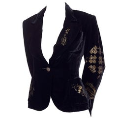 blazer en velours noir Christian Lacroix des années 90 - Veste avec motifs estampés au pochoir d'or