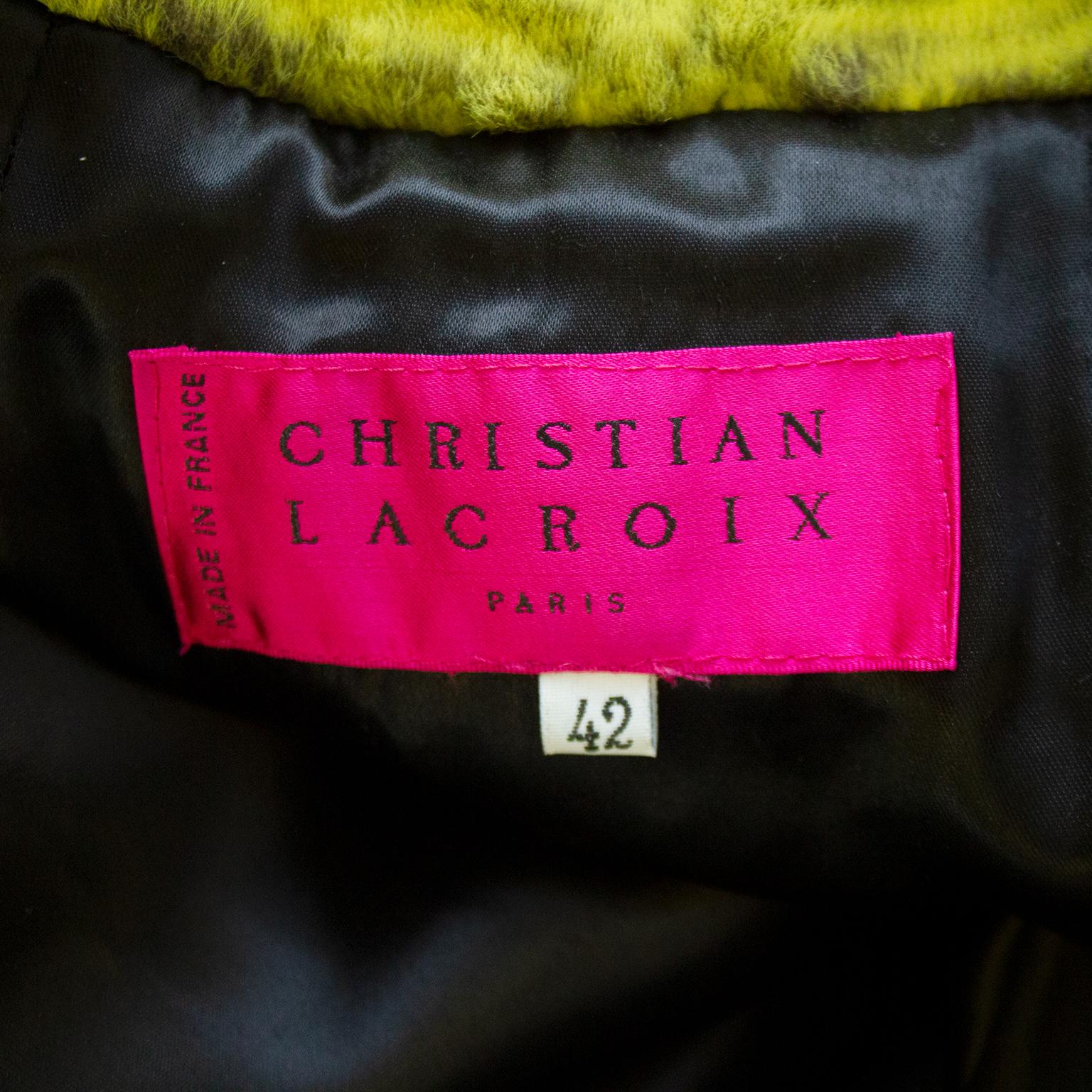 Brown 1990s Christian Lacroix Chartreuse Faux Fur Coat  For Sale