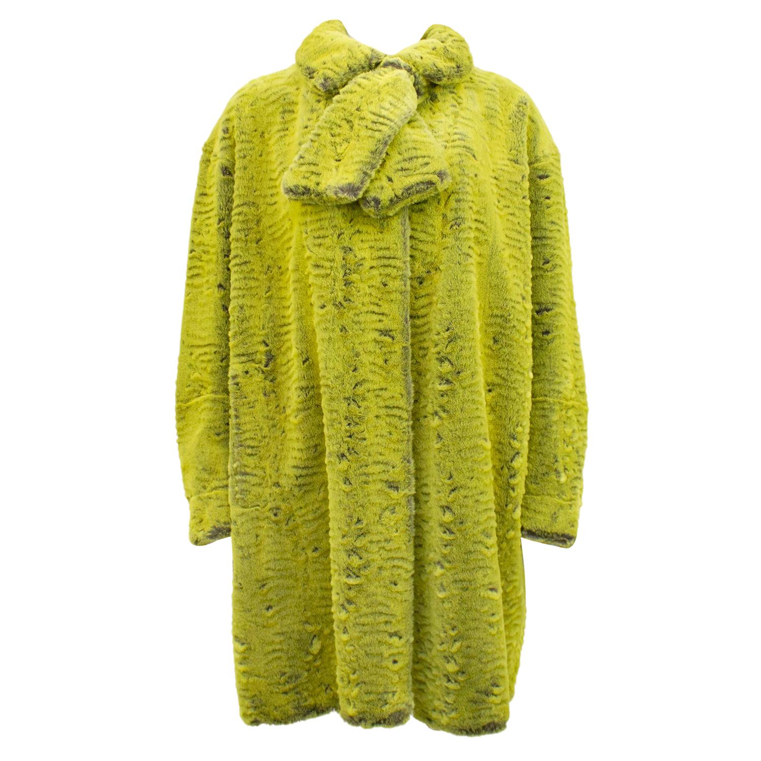 1990s Christian Lacroix Chartreuse Faux Fur Coat 